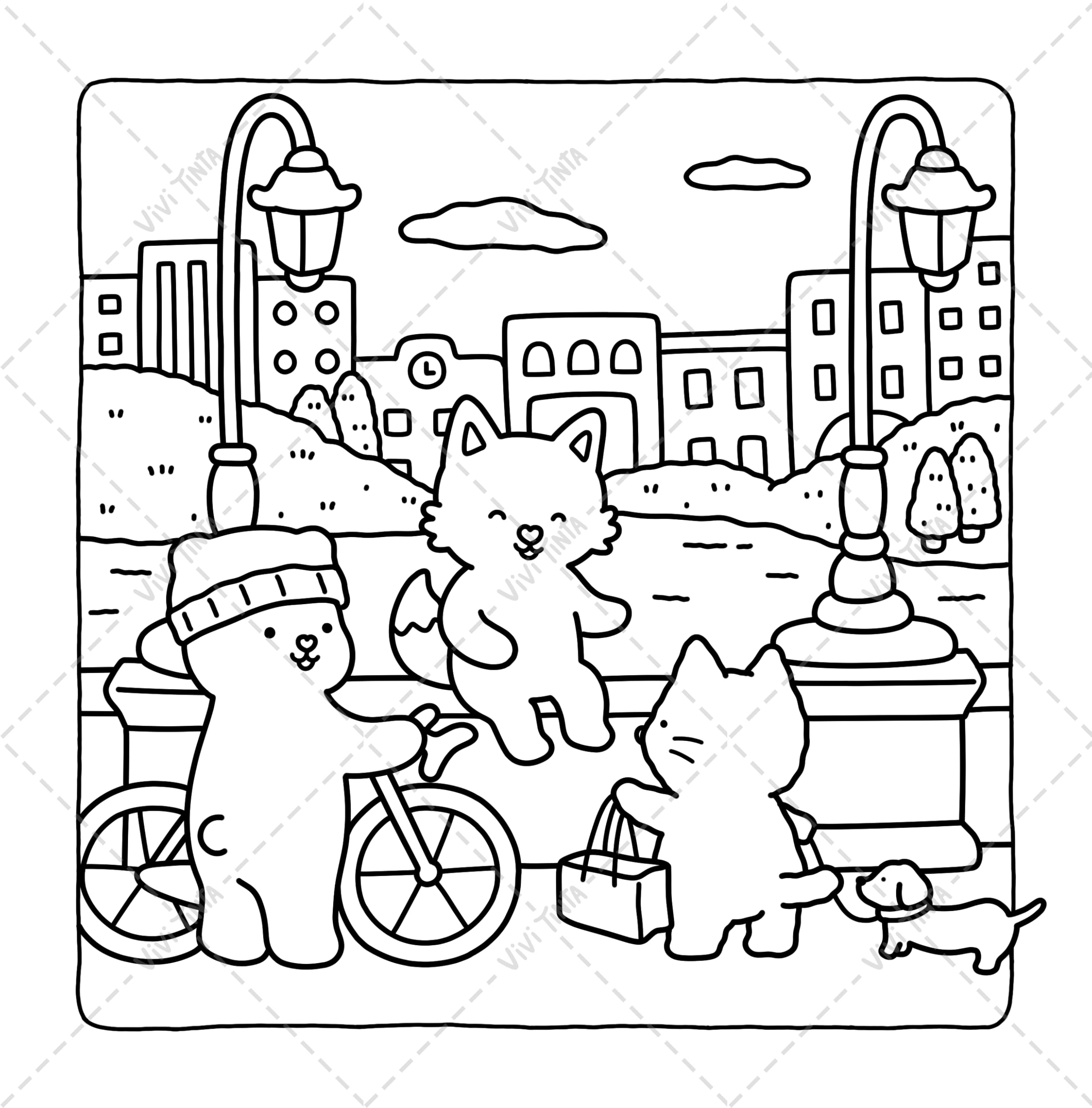Fuzzy Life: Cute & Cozy Coloring Book for Adults & Teens Featuring Adorable Animal Friends in Everyday Moments for Stress Relief