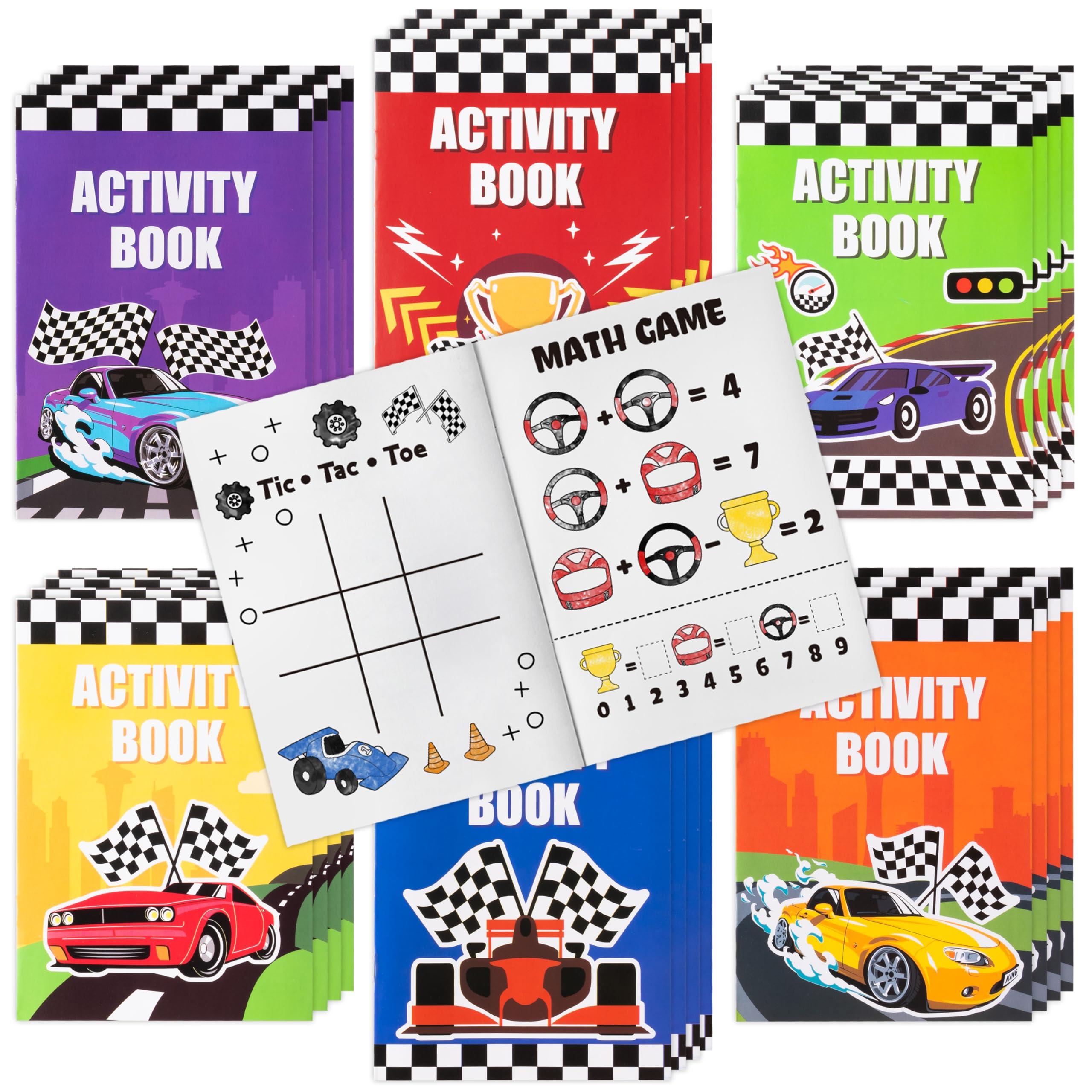JAPBOR Race Car Coloring Books - 24PCS Mini Racing Cars Activity Color Books Bulk for Kid Party Favors, Truck Transportation Themed Small Colouring Pages for Birthday Gifts Class Drawing Painting Game