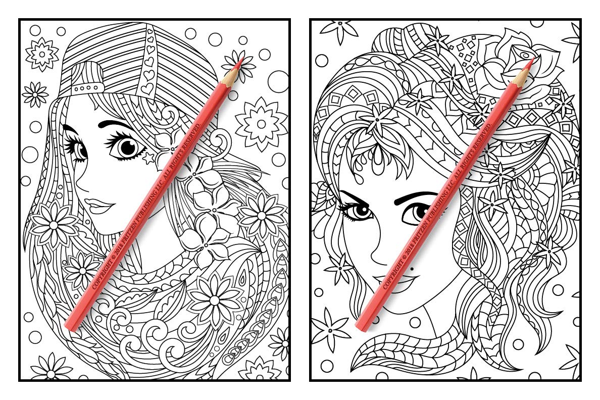Flower Girls: An Adult Coloring Book with Cute Manga Girls, Fun Hair Styles, and Beautiful Floral Designs for Relaxation