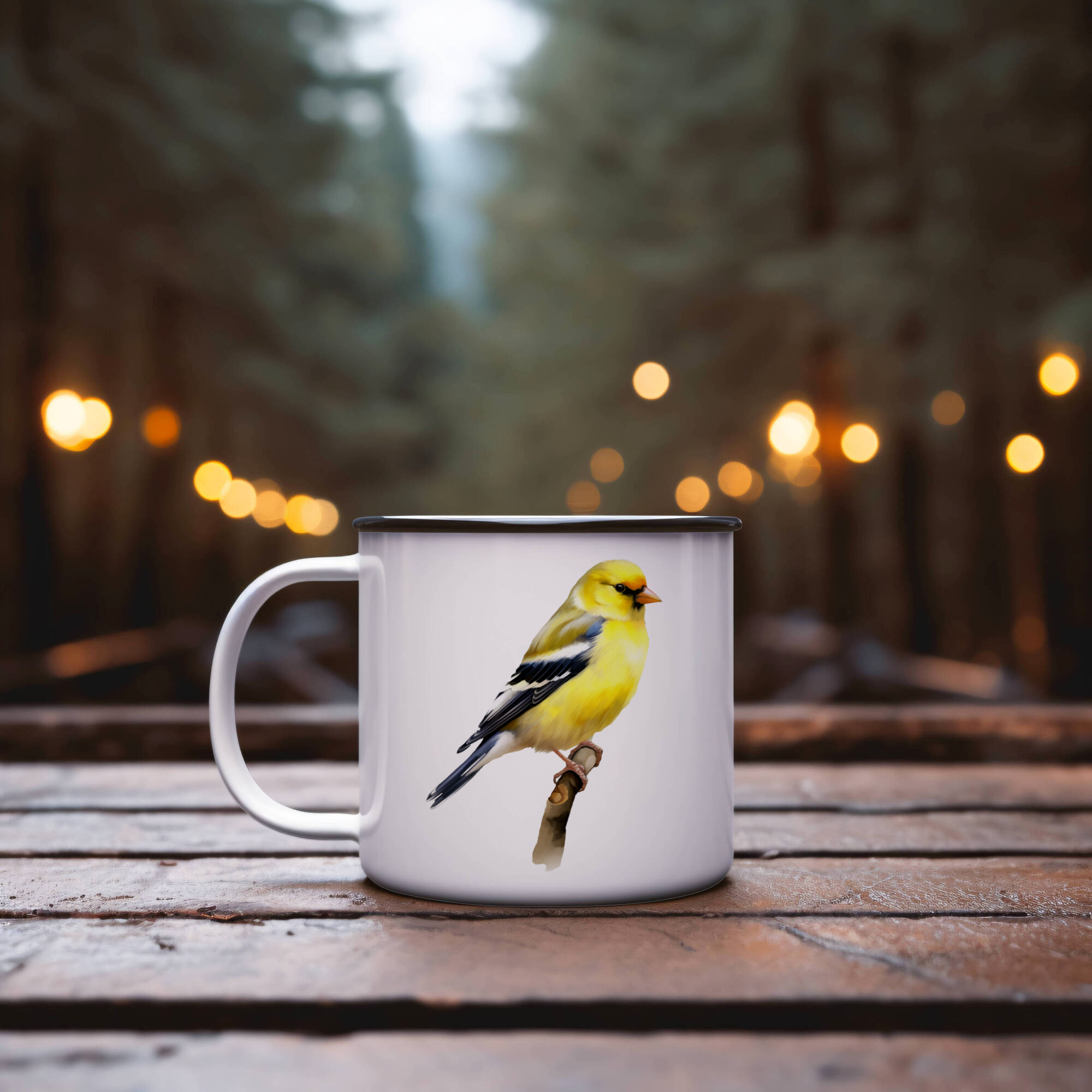 Bird Watching Mug, American Goldfinch Song Bird Camping Mug, 12oz Camping Mug, White Stainless Steel Cup with Handle