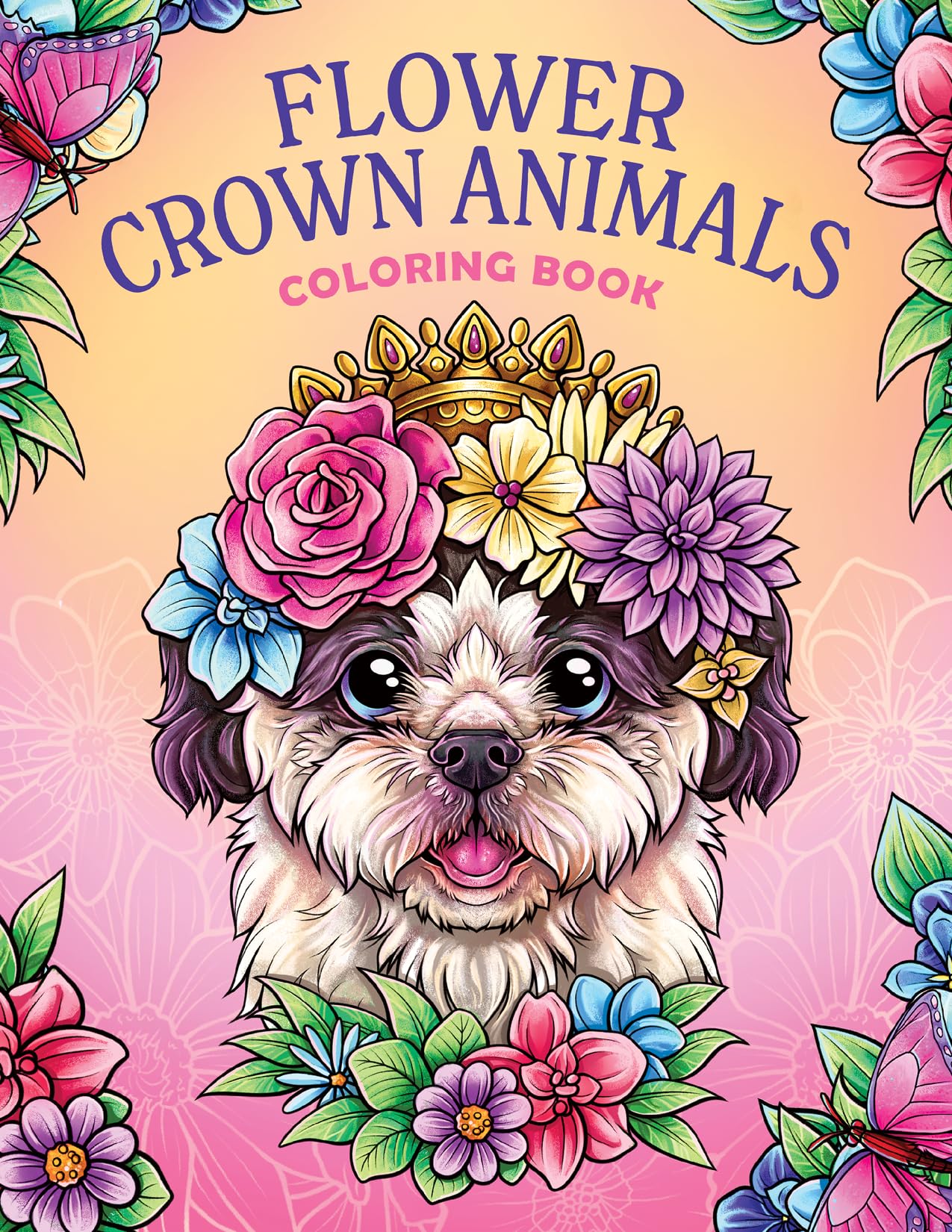 Flower Crown Animals: Coloring Book for Women and Teens with Adorable Animals and Beautiful Flowers for Stress Relief and Relaxation