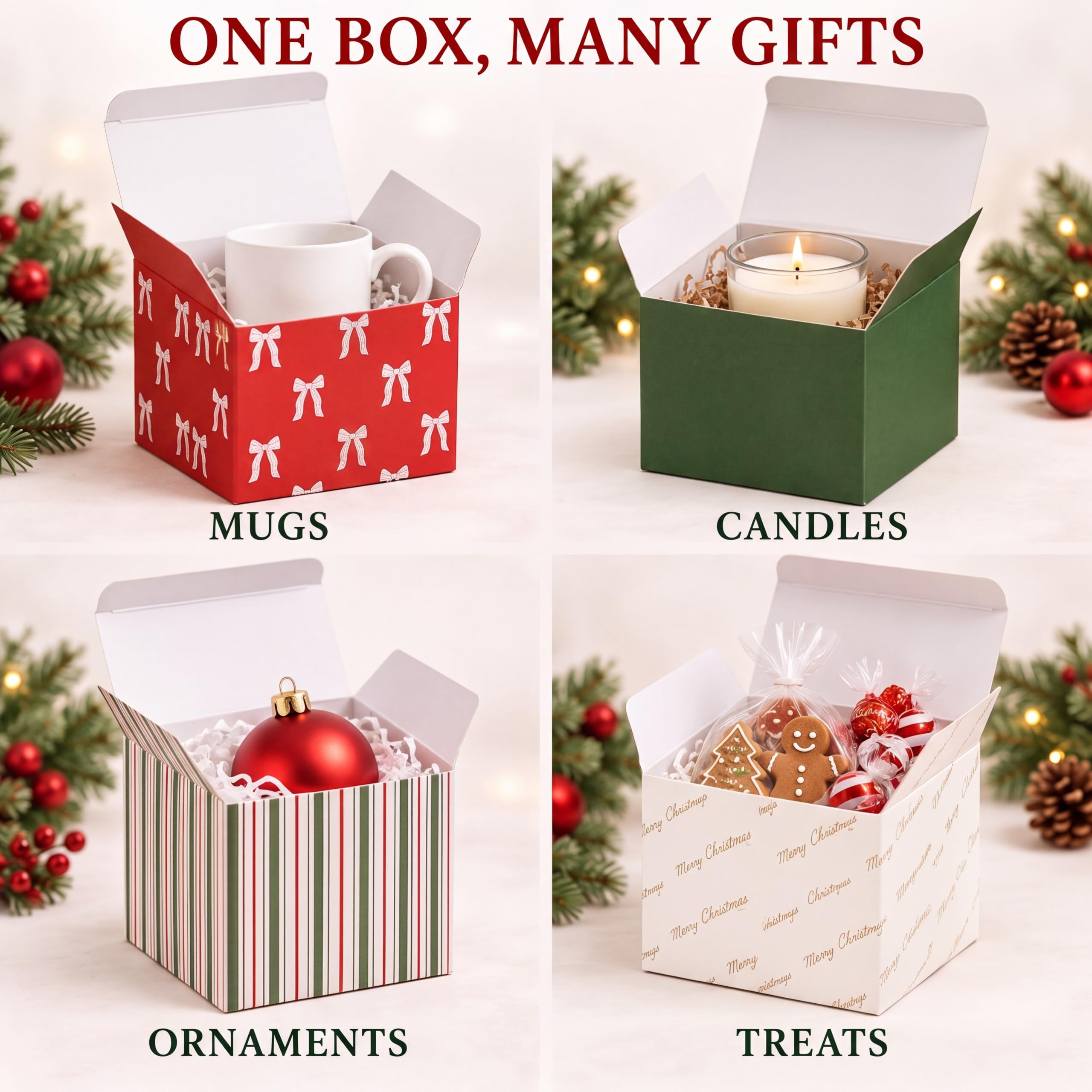Christmas Mug Gift Boxes with Lids, 24 Pack, 5 x 5 x 5 in
