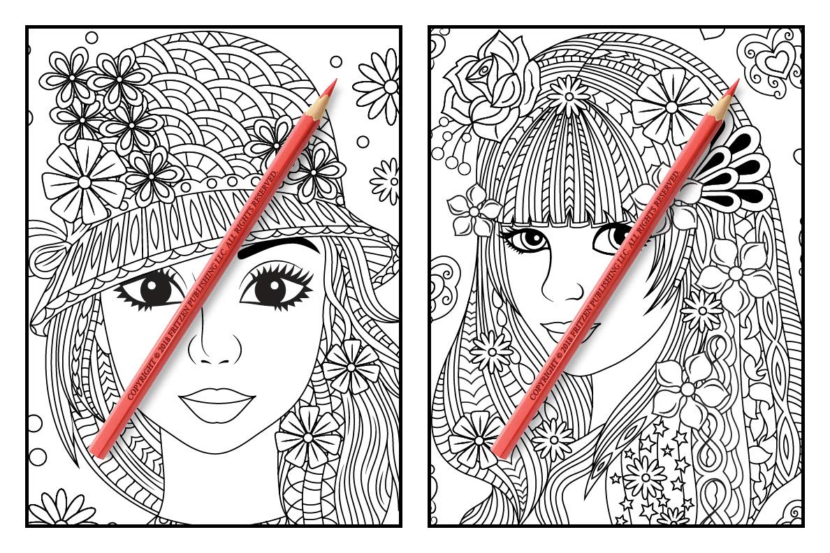 Flower Girls: An Adult Coloring Book with Cute Manga Girls, Fun Hair Styles, and Beautiful Floral Designs for Relaxation