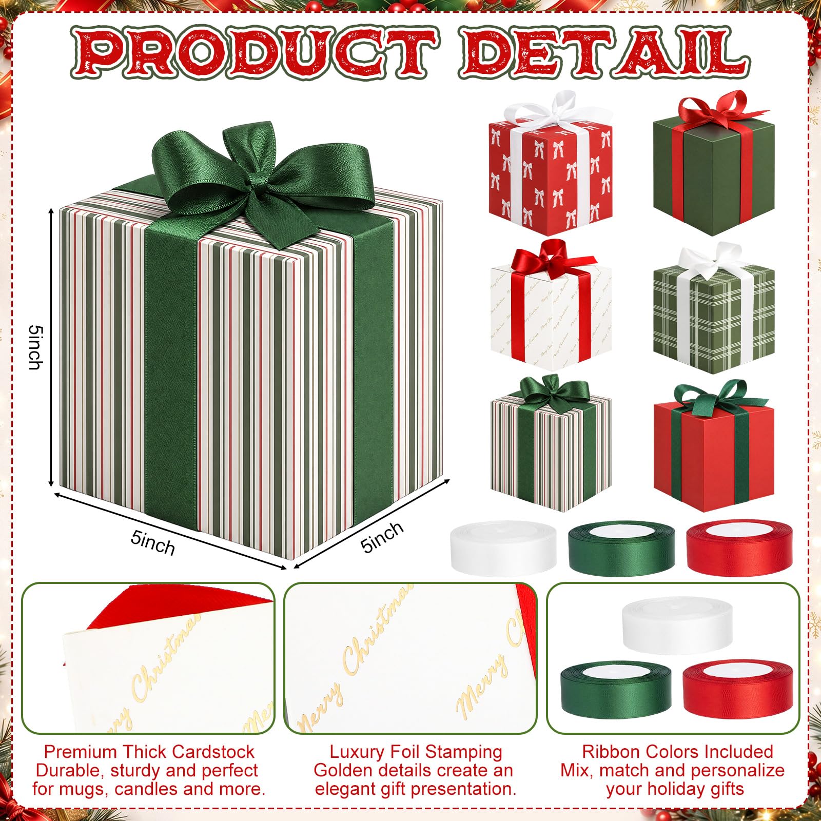 Christmas Mug Gift Boxes with Lids, 24 Pack, 5 x 5 x 5 in