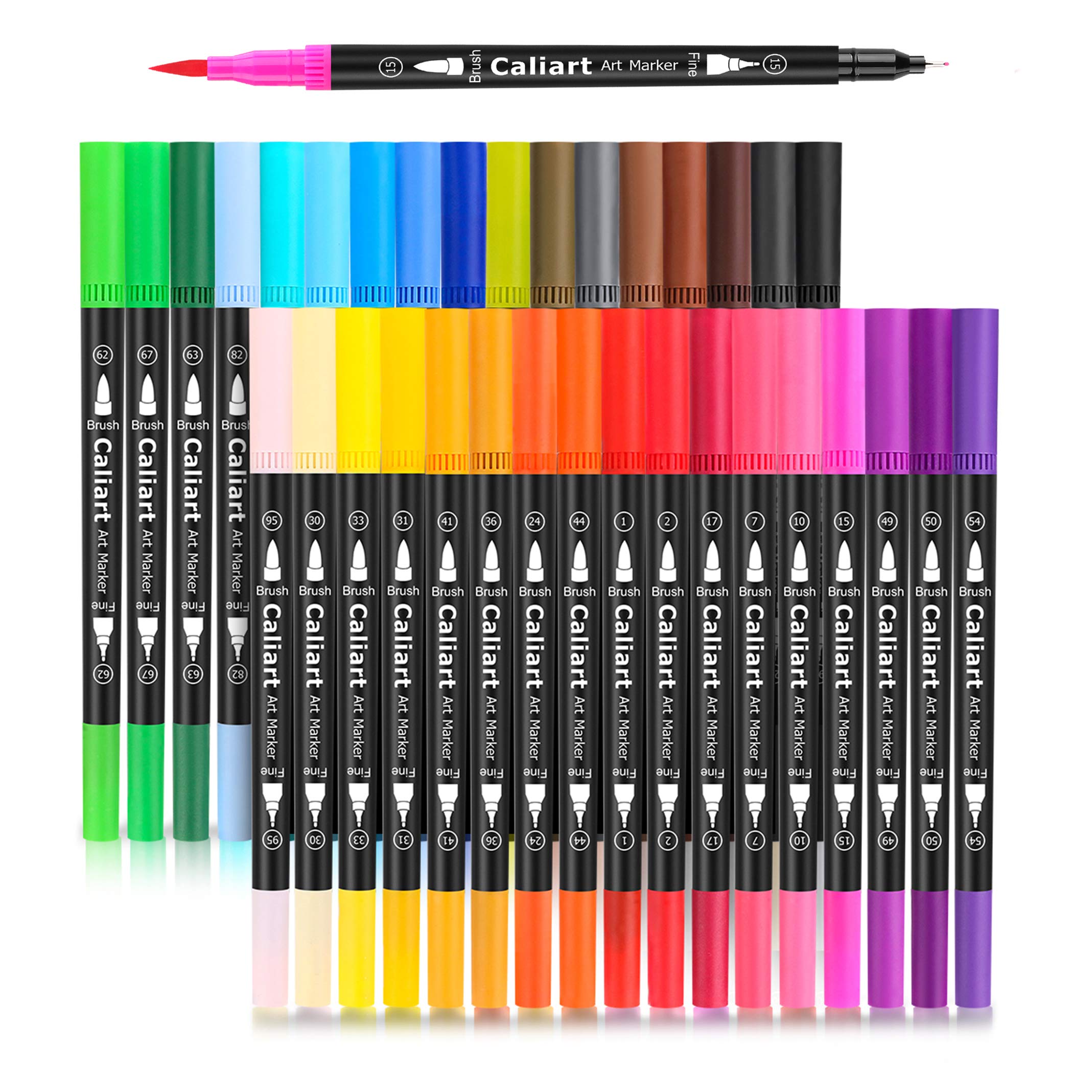 Caliart 34 Double Tip Brush Pens Art Markers, Artist Fine & Brush Pen Coloring Markers for Adult Book Cards Drawing Craft Kit Teacher Office Supplies
