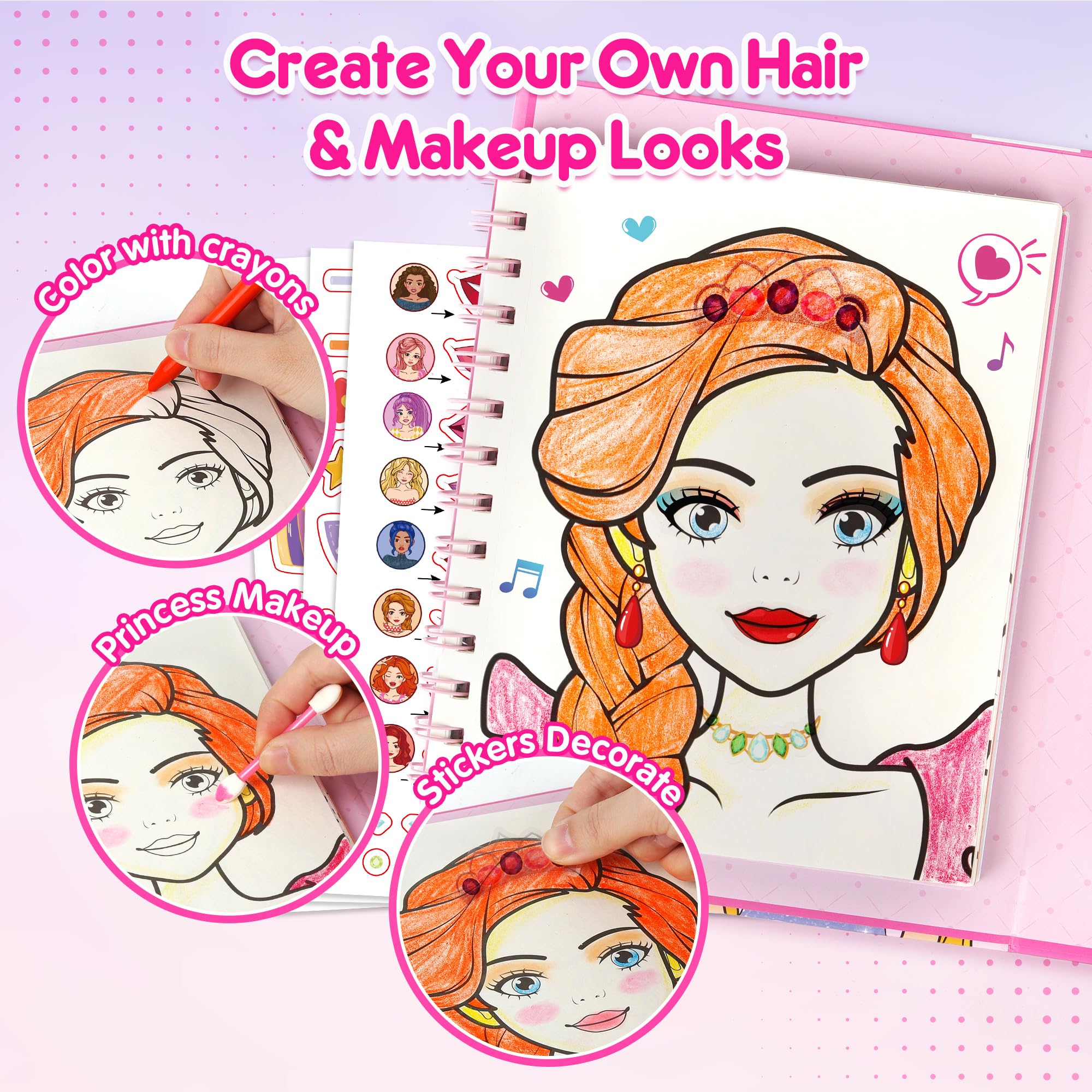 Mocoosy Makeup Craft Kit for Girls Ages 6-8, Pretend Makeup Coloring Activity Book with Stickers, Mess-Free Dress-Up Art & Crafts, Travel Game Road Trip Toy Birthday Gift for Girls 4 5 6 7 8 Years Old
