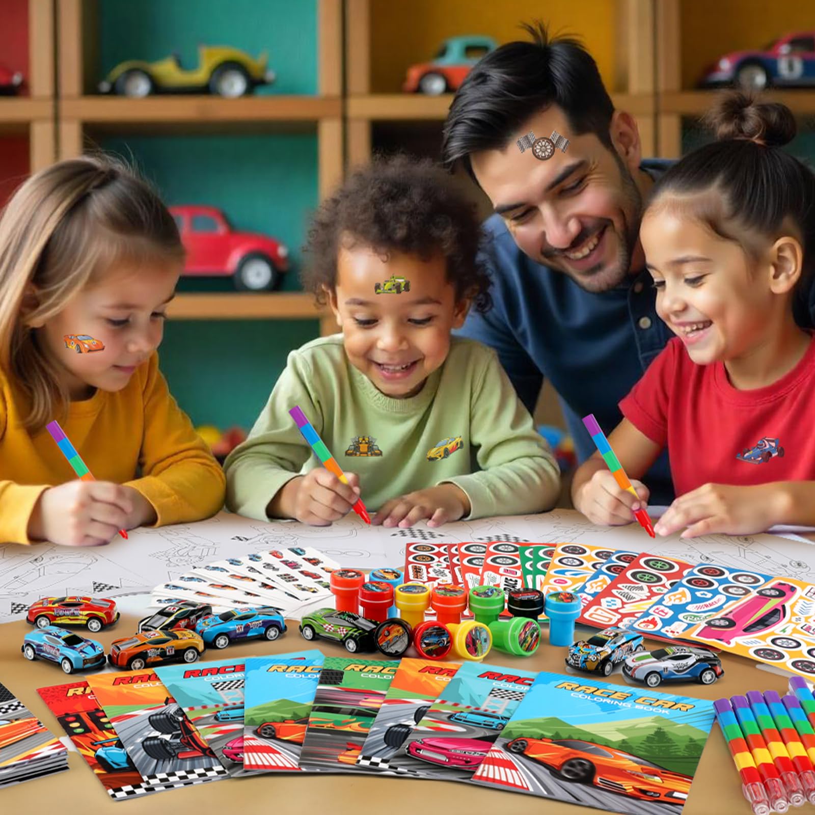 BenLouis 84Pcs Race Car Party Favors Racing Theme Coloring Books Crayons Sticker Set Bulk for Kids Fast Racecar Wheels Birthday Goodie Bag Stuffer Classroom Gifts Rewards Craft Pinata Fillers