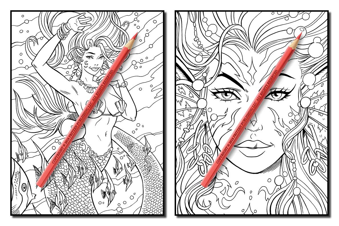 Mermaids: An Adult Coloring Book with Beautiful Fantasy Women, Underwater Ocean Realms, Fun Sea Animals and Relaxing Tropical Beaches