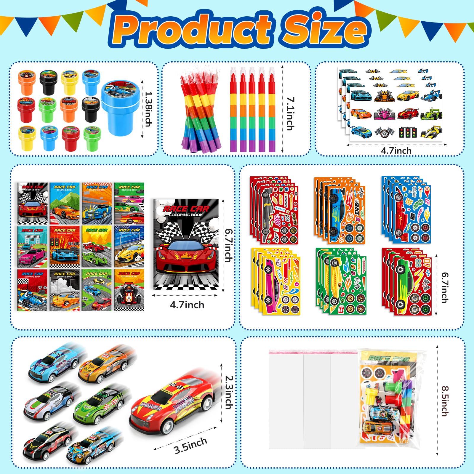 BenLouis 84Pcs Race Car Party Favors Racing Theme Coloring Books Crayons Sticker Set Bulk for Kids Fast Racecar Wheels Birthday Goodie Bag Stuffer Classroom Gifts Rewards Craft Pinata Fillers