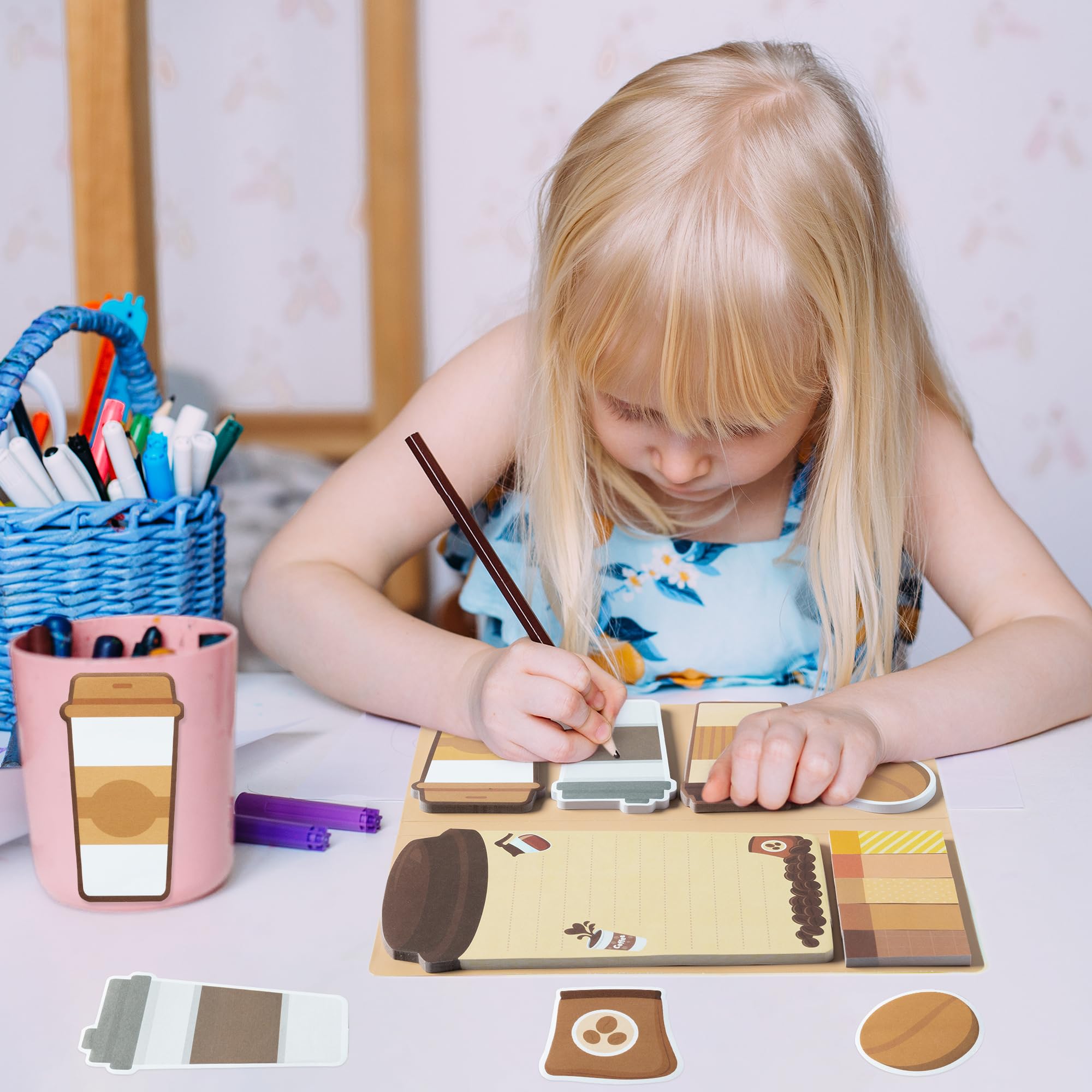 Coffee Lovers Sticky Notes Set - Cartoon Theme Cute Self-Stick Notes Pad Teacher Appreciation Gifts， Self-Adhesive Writing Memo Pages Sticky to Do Notepad for Kids Employee School Office