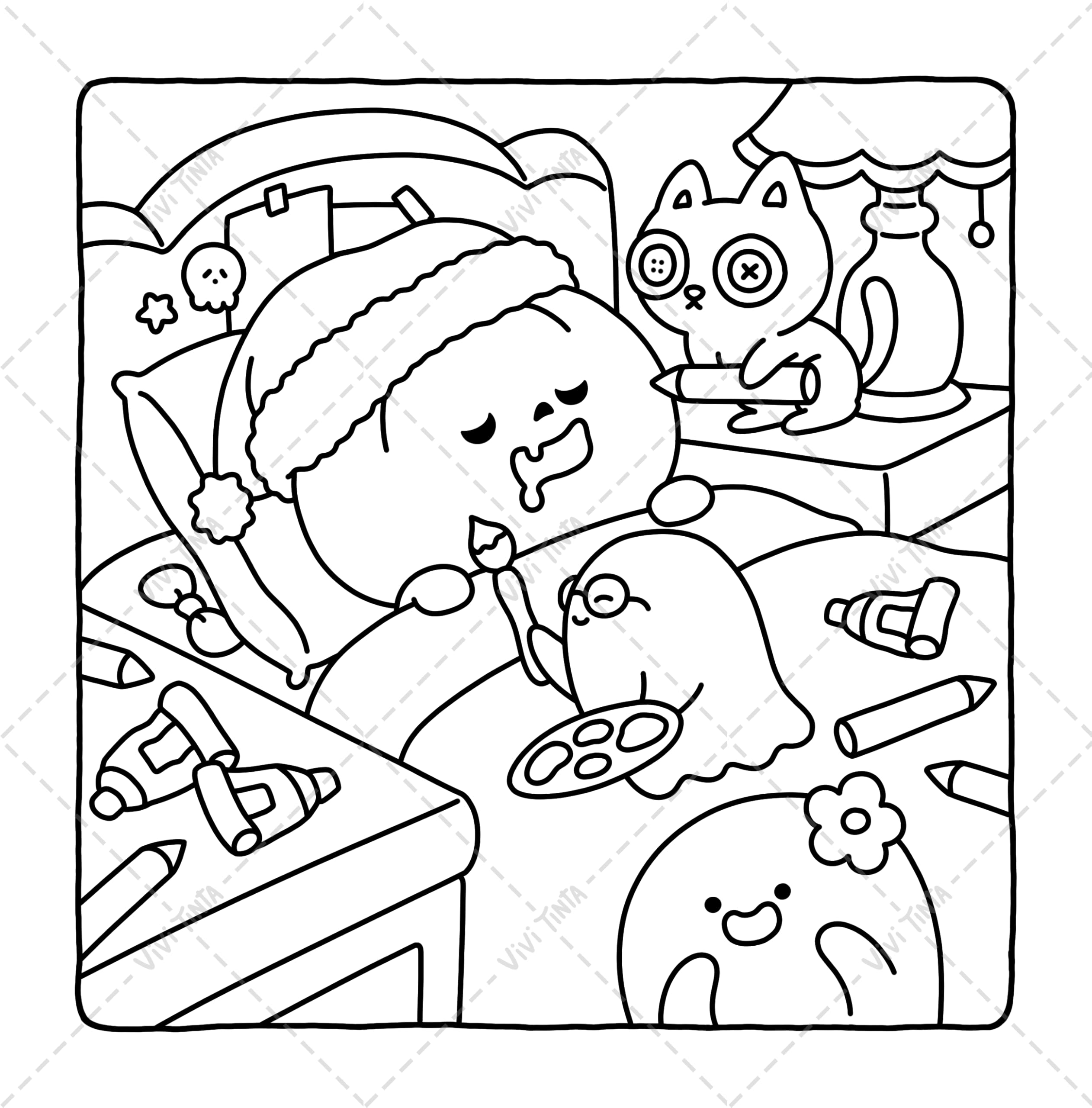 Spooky Ville: Cute & Cozy Coloring Book for Adults and Teens Featuring Hygge Moments for Relaxation
