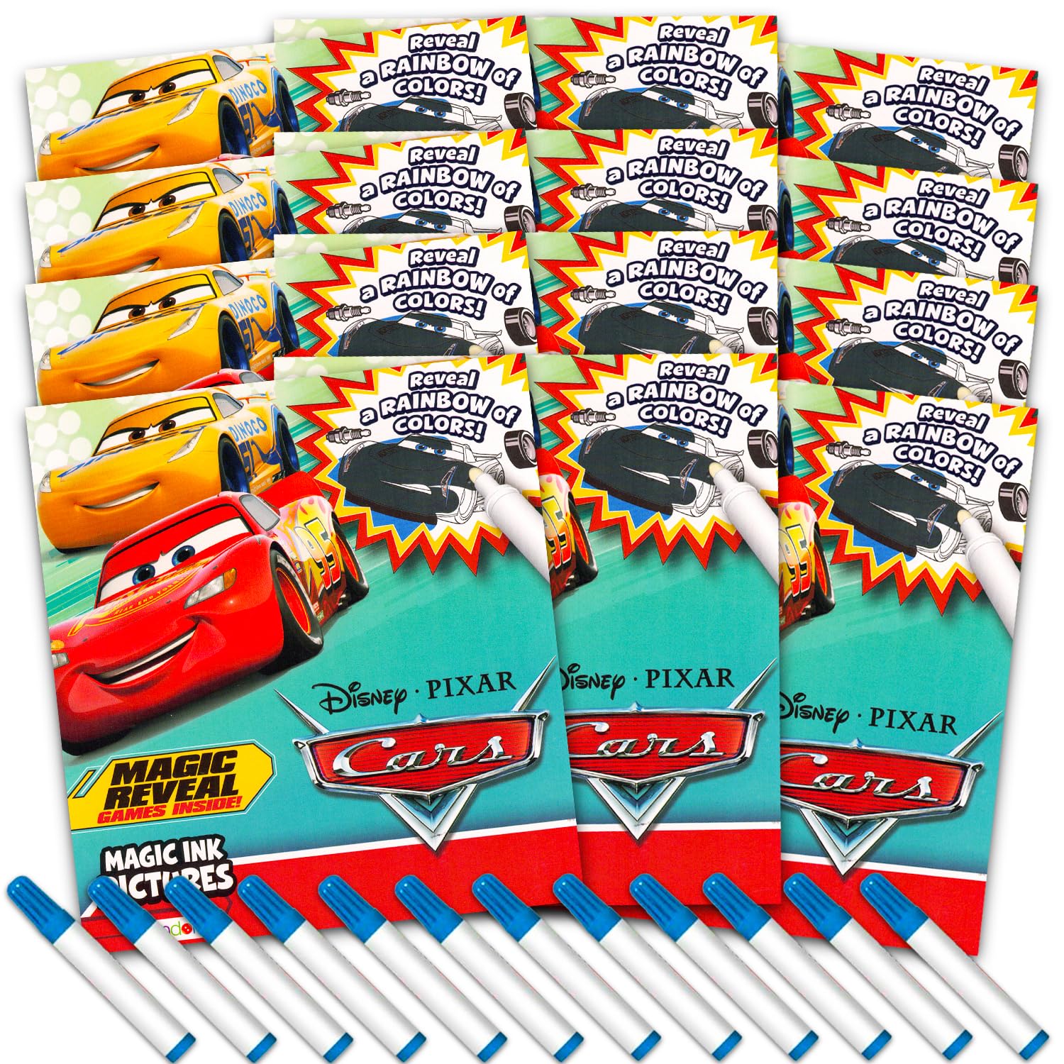 Disney Cars Imagine Ink Coloring Book Set - Bundle of 12 No-Mess Magic Inks featuring Lightning McQueen | Disney Cars Party Favor Pack for Kids