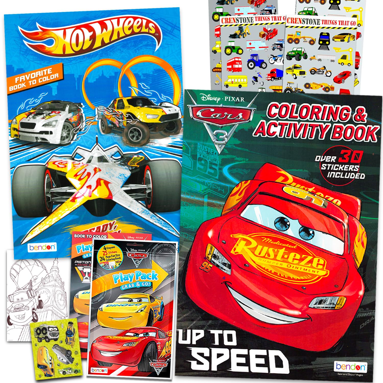 Disney Cars and Trucks Coloring Book Set for Kids - Things That Go Bundle with Coloring Pages, Stickers, Plus More | Coloring Activities for Boys, Girls