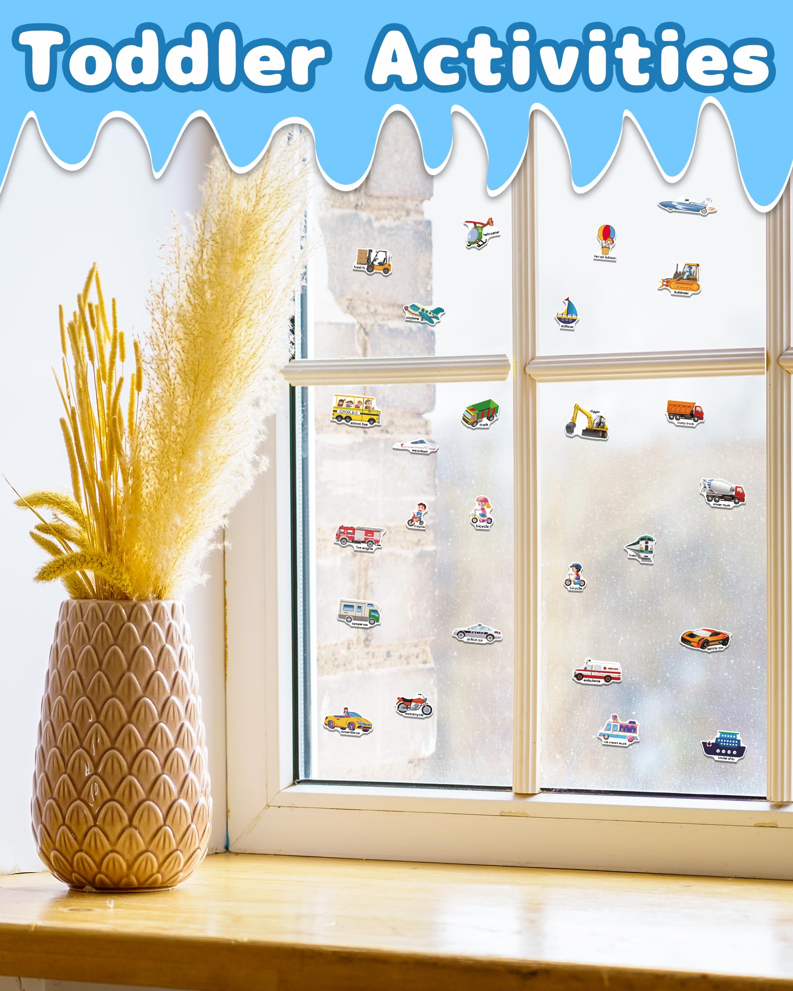 Benresive Reusable Sticker Book for Toddlers 2-4 Years, Fun Travel Stickers for Kids, Waterproof Sticker Books for Toddlers 1-3, Crafts Activities for Toddler 1-3 2-4 3-5 - Vehicle