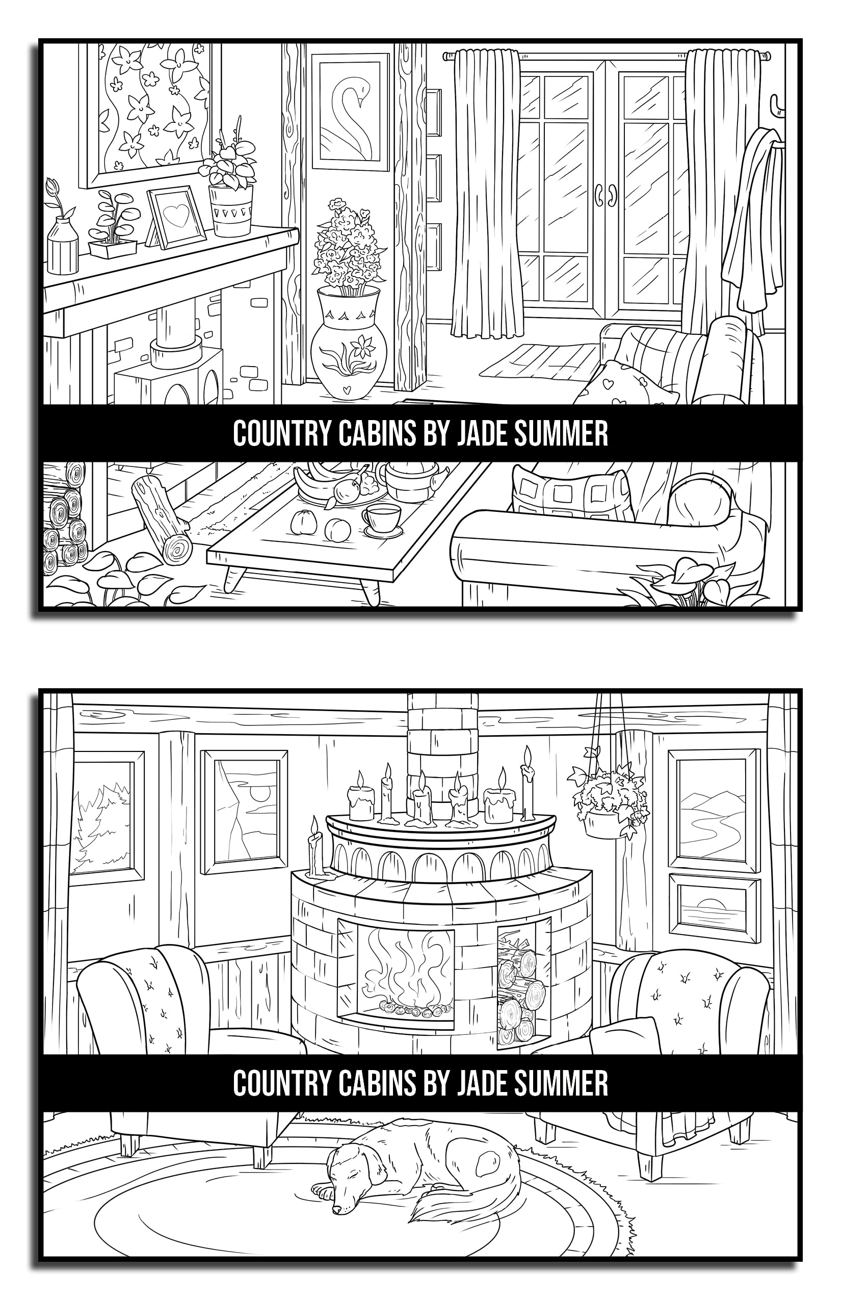 Country Cabins Coloring Book: For Adults with Rustic Cabins, Charming Interior Designs, Beautiful Landscapes, and Peaceful Nature Scenes (Country Coloring Books)