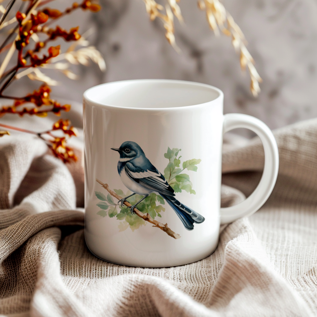 Bird Watching Mug, Oriental Magpie Robin Song Bird Mug, 11oz or 15oz White Ceramic Coffee Mug Gift for Bird Watchers