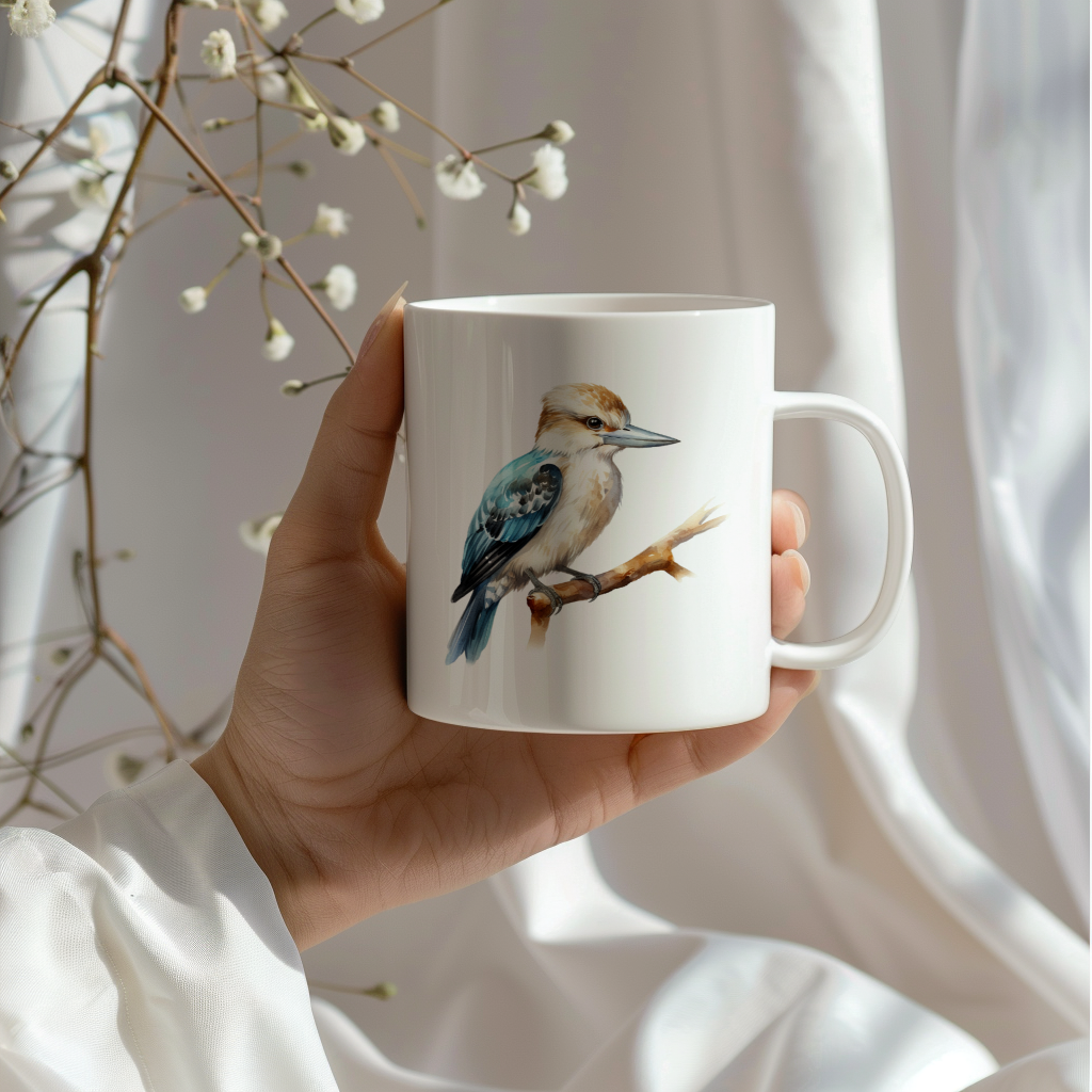 Bird Watching Mug, Kookaburra Song Bird Mug, 11oz or 15oz White Ceramic Coffee Mug Gift for Bird Watchers