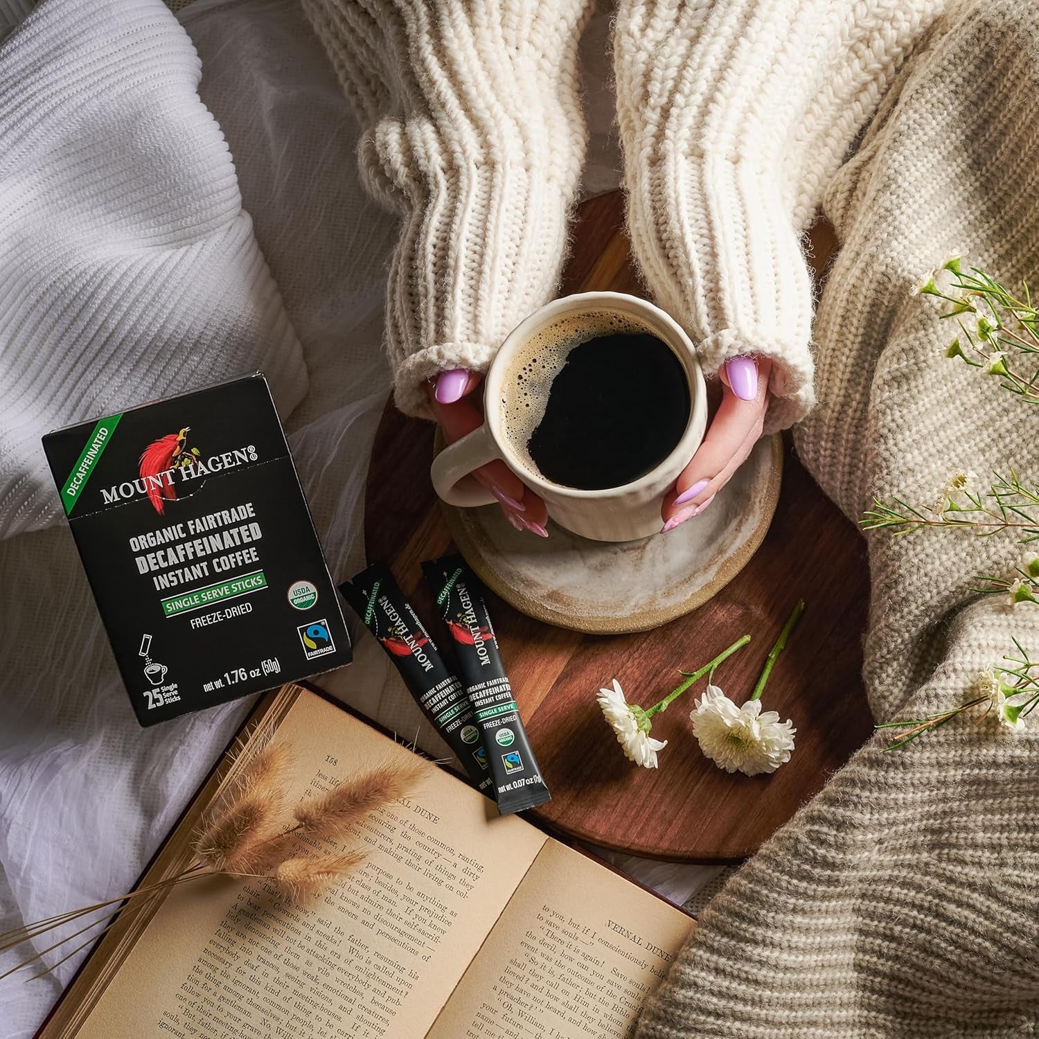 25 Count Single Serve Instant Decaf Coffee | Decaffeinated Organic Arabica Beans | [25 Sticks/1.76Oz/50G]