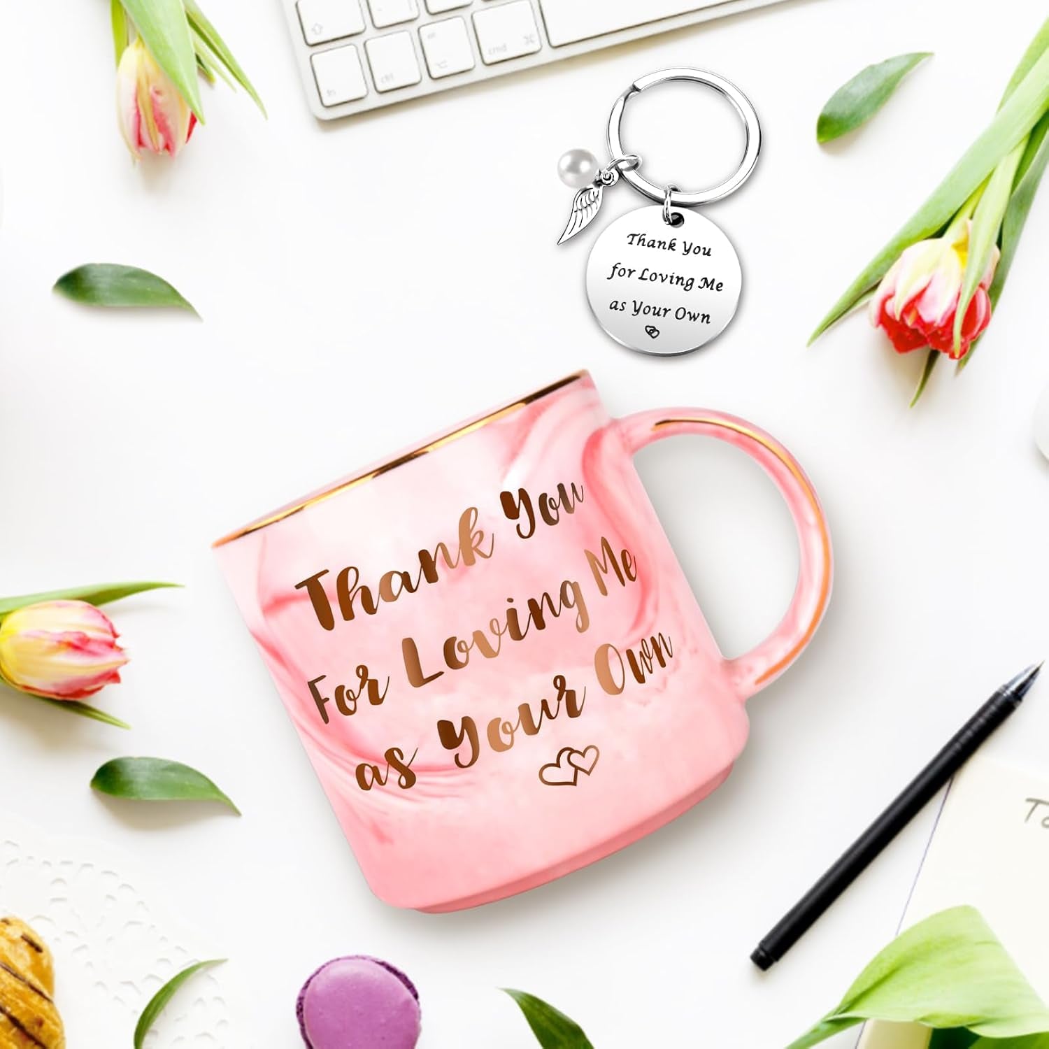 Mothers Day Mom Gifts from Daughter Son, Personalized 12 OZ Coffee Mug Keychain Stepmom Gift, Mothers Day Birthday Thanksgiving Christmas Stocking Stuffers for Stepmom Mother in Law