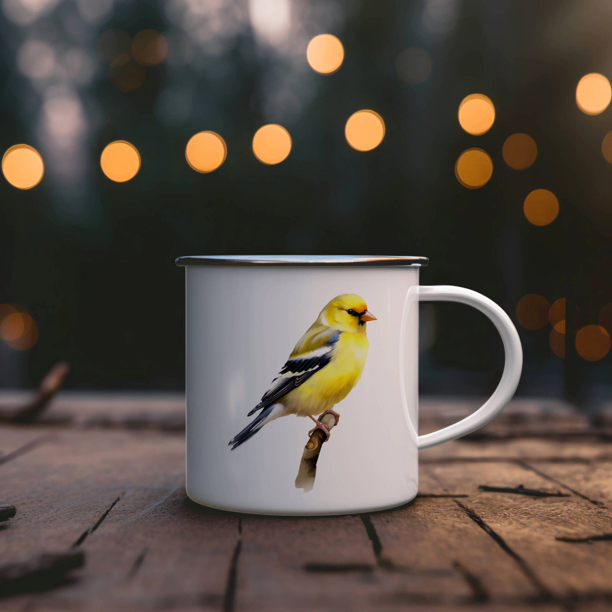 Bird Watching Mug, American Goldfinch Song Bird Camping Mug, 12oz Camping Mug, White Stainless Steel Cup with Handle