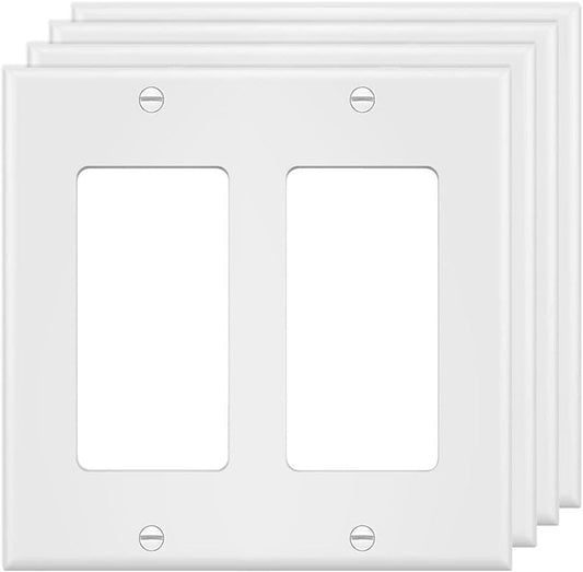 2-Gang Decorator Wall Plate Cover Double Switch Outlet Electrical Faceplate for Light Switche, Smart Switch, Receptacle, Dimmers, USB Outlet, GFCI, White (4-Pack)