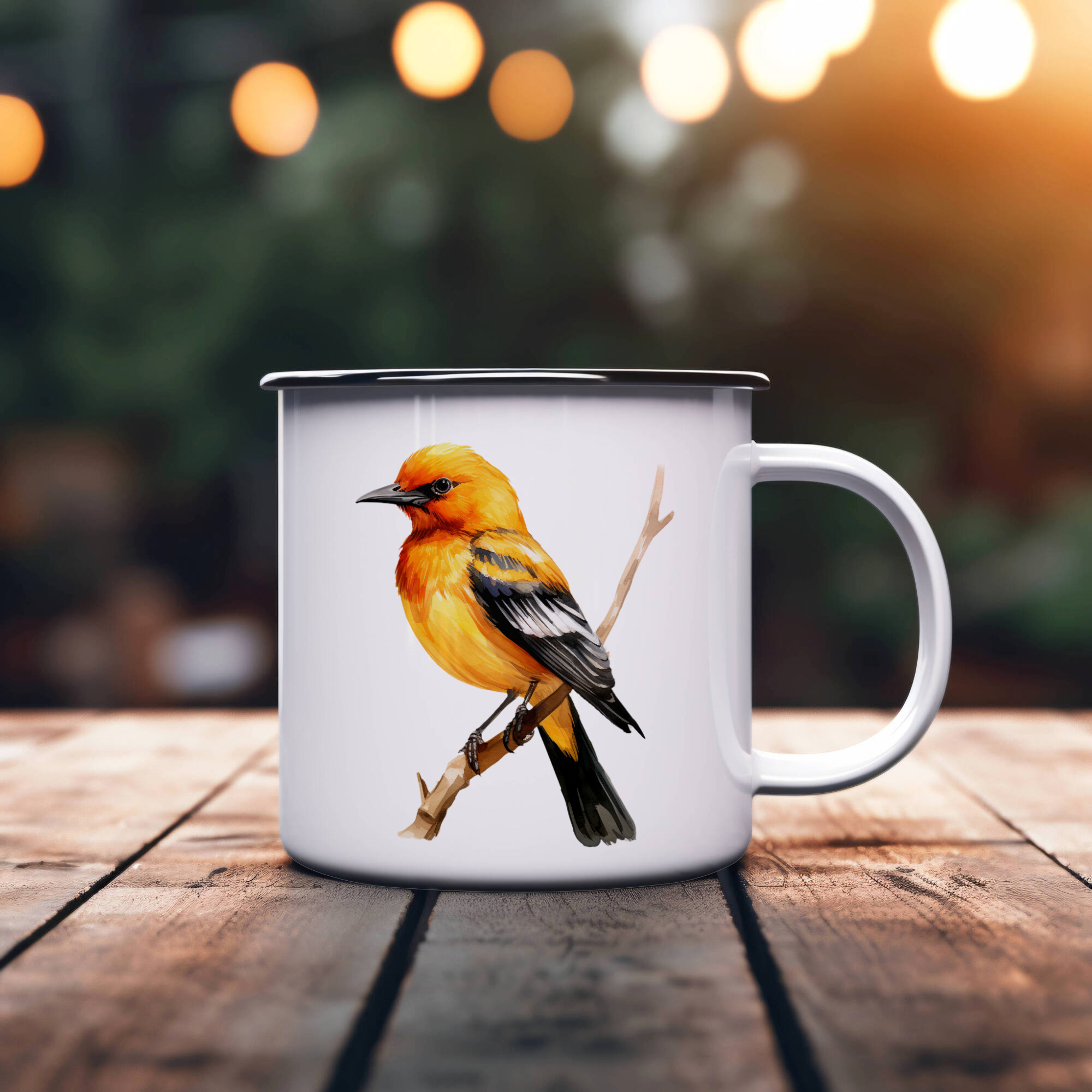 Bird Watching Mug, Altamira Oriole Song Bird Camping Mug, 12oz Camping Mug, White Stainless Steel Cup with Handle