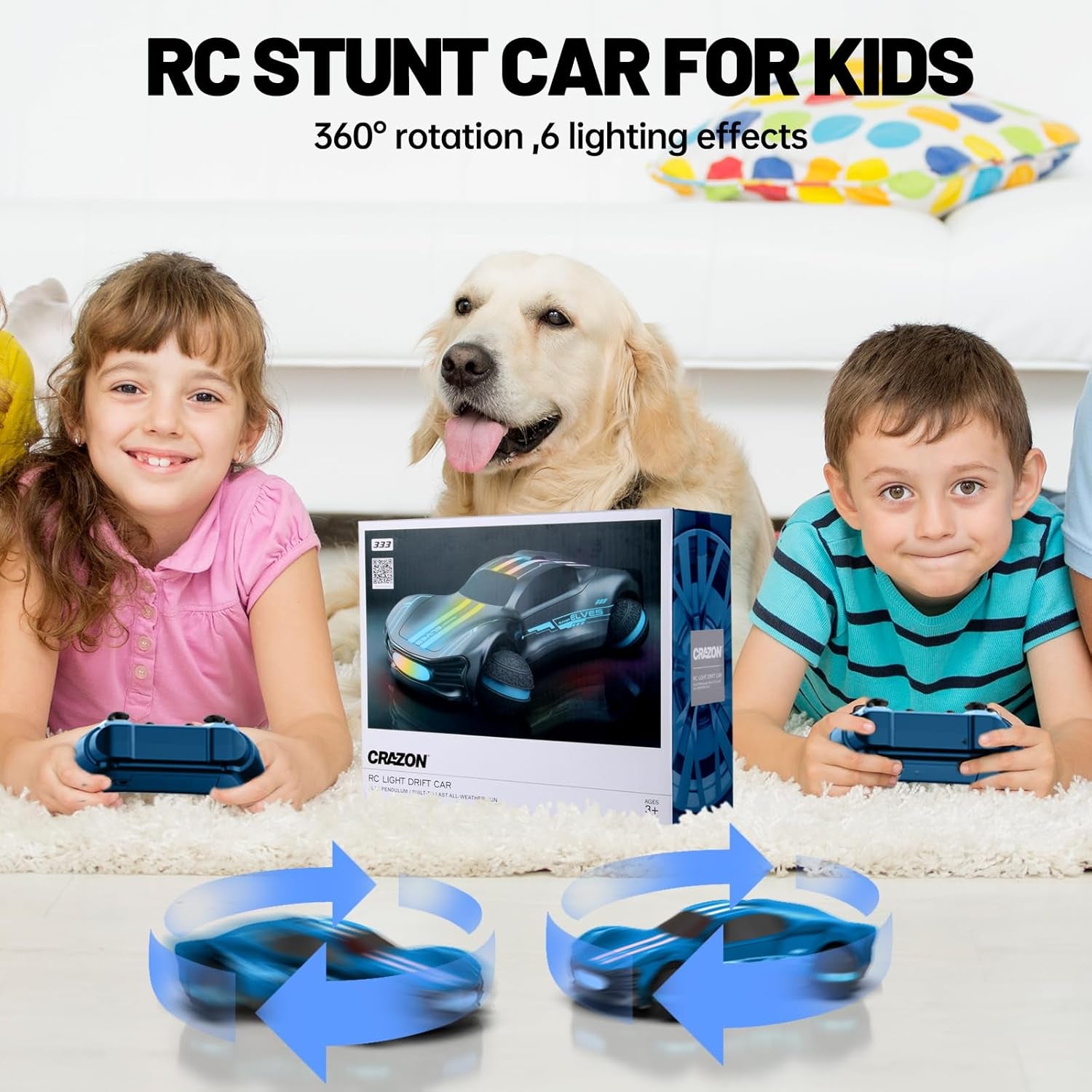 Remote Control Car for Kid Age 3-5 6-8 8-12, RC Cars, Remote Control Drift Cars 360° Rotating with Lights, Race Car, 1:16 RC Truck, Toy Vehicle Gifts for Boys Girls Adults