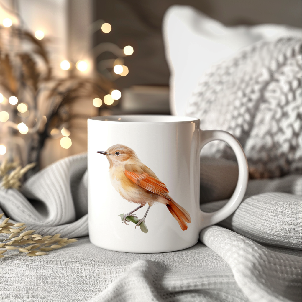 Bird Watching Mug, Rufous Hornero Song Bird Mug, 11oz or 15oz White Ceramic Coffee Mug Gift for Bird Watchers