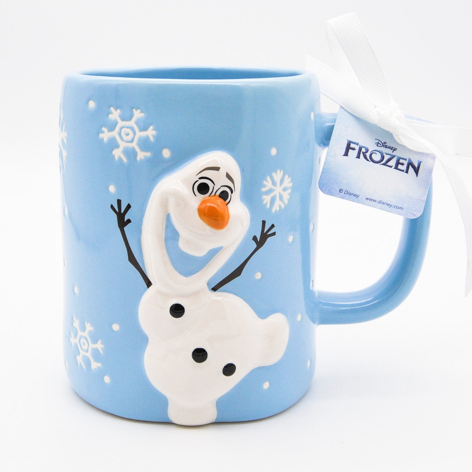 Rae Dunn Olaf Mug, Blue Frozen 3D Olaf with Snowflakes, 16oz Coffee Cup Gift for Frozen Olaf Fans