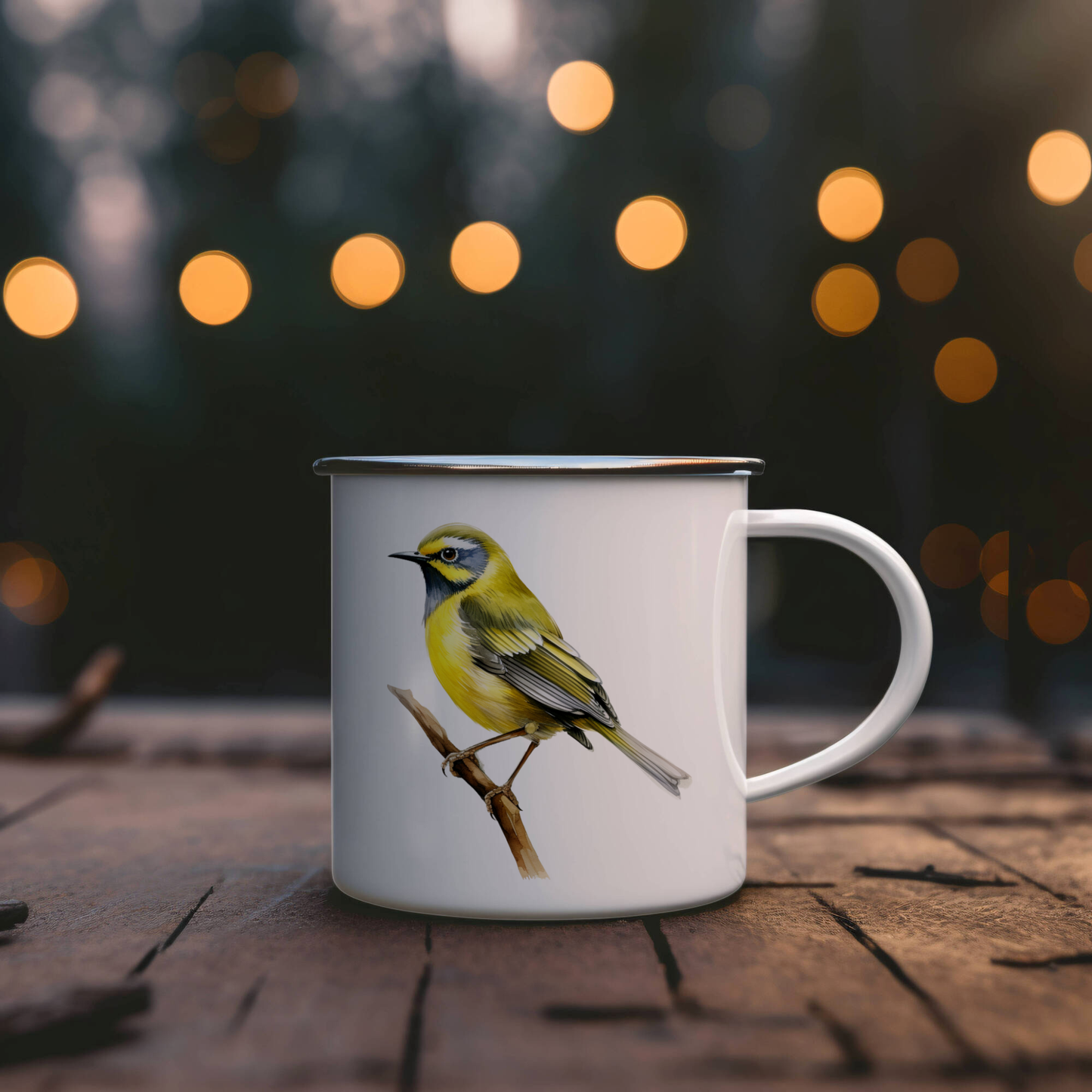 Bird Watching Mug, Hooded Warbler Song Bird Camping Mug, 12oz Camping Mug, White Stainless Steel Cup with Handle