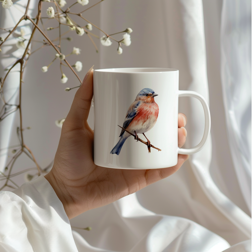 Bird Watching Mug, Linnet Song Bird Mug, 11oz or 15oz White Ceramic Coffee Mug Gift for Bird Watchers