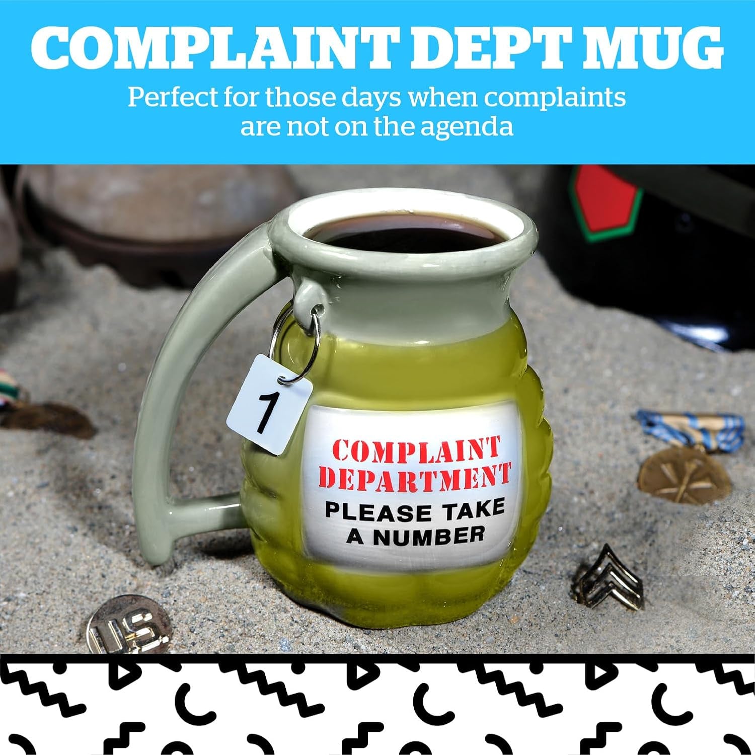 Grenade Coffee Mug – Take a Number Funny Office Mug (16oz)