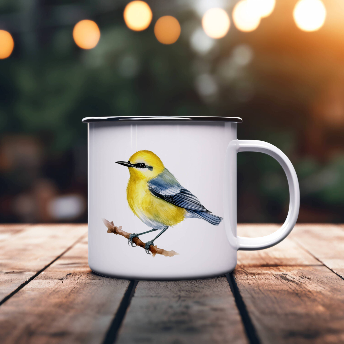 Bird Watching Mug, Blue Winged Warbler Song Bird Camping Mug, 12oz Camping Mug, White Stainless Steel Cup with Handle
