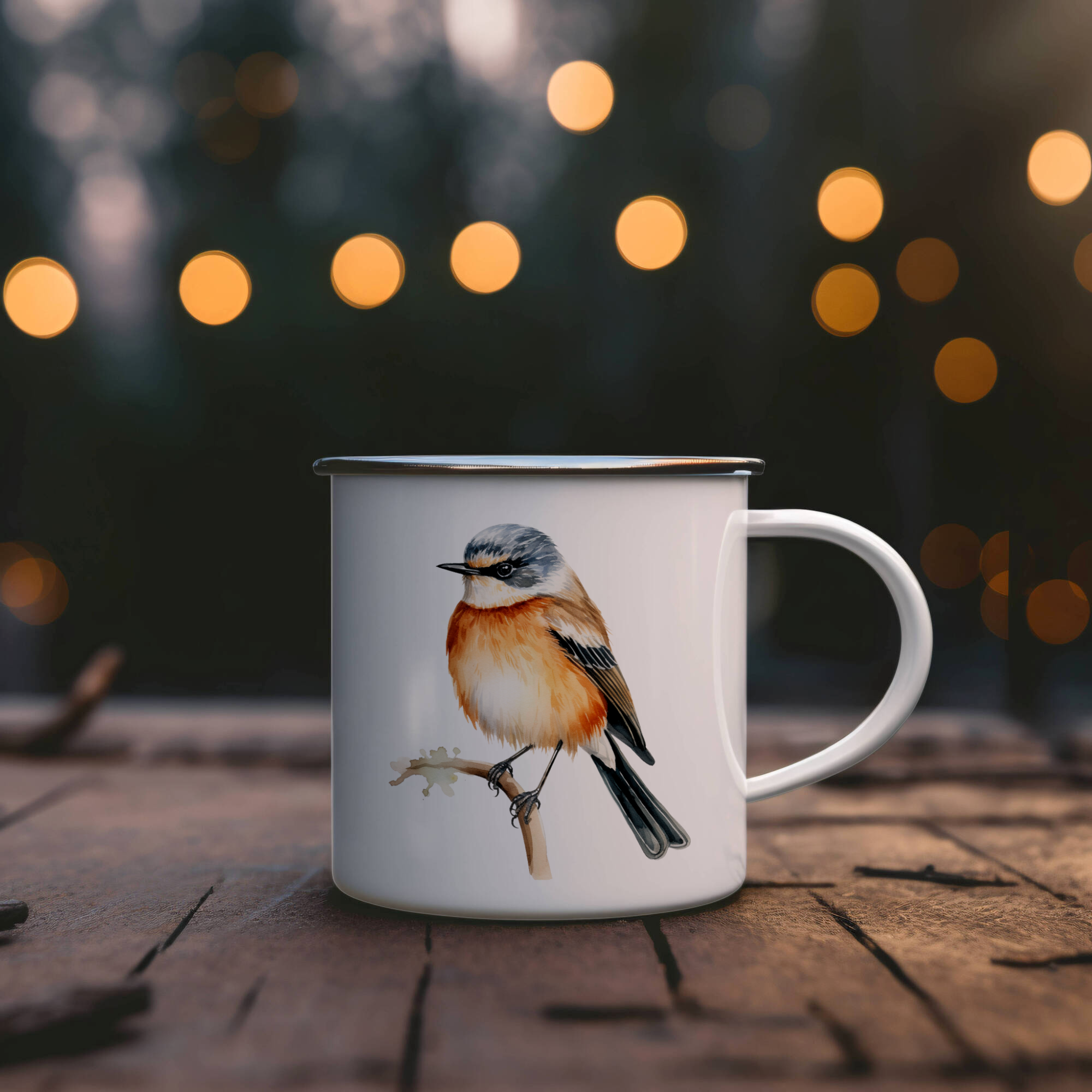 Bird Watching Mug, African Stonechat Song Bird Camping Mug, 12oz Camping Mug, White Stainless Steel Cup with Handle