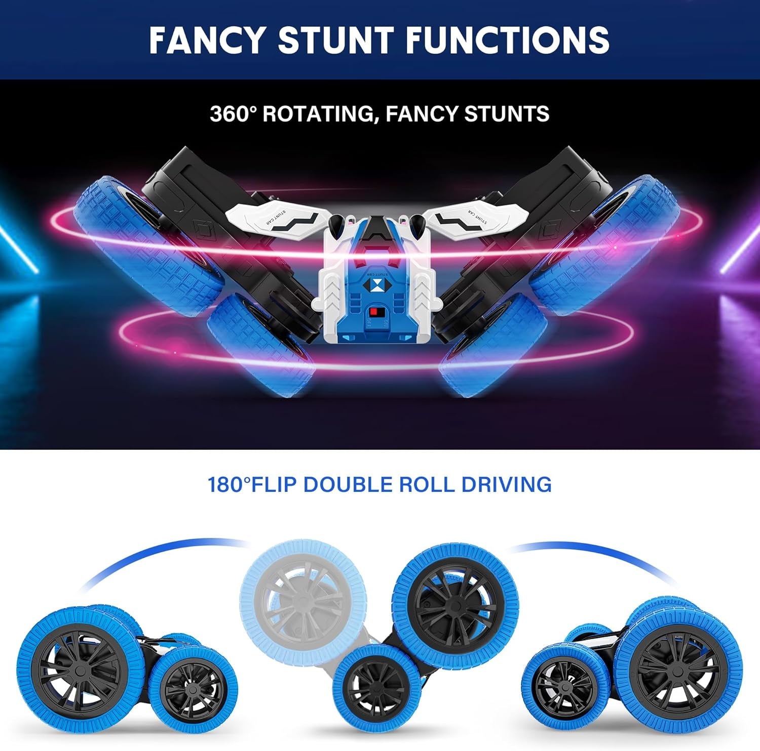 Remote Control Car, Double Sided RC Car, 4WD Off-Road Stunt Car with 360° Flips, 2.4Ghz Indoor Outdoor All Terrain Rechargeable Electric Toy Cars Gifts for Boys Kids 3 4 5 6 7 8 9 10 11 12 Year Old