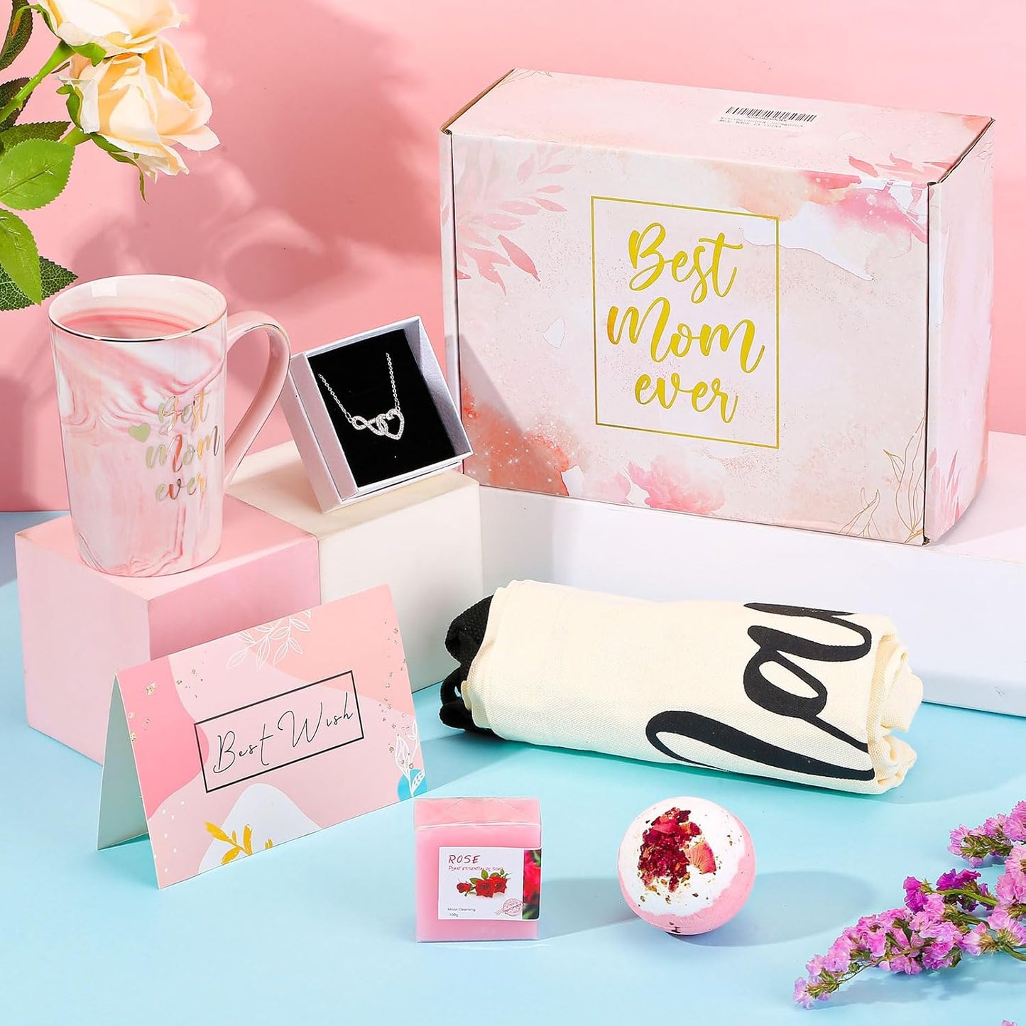 Valentine'S Day Gifts for Mom from Daughter Birthday Gifts for Women Best Mom Ever Necklace Gifts for Mama Present Mother Tote Bag Coffe Mugs Set