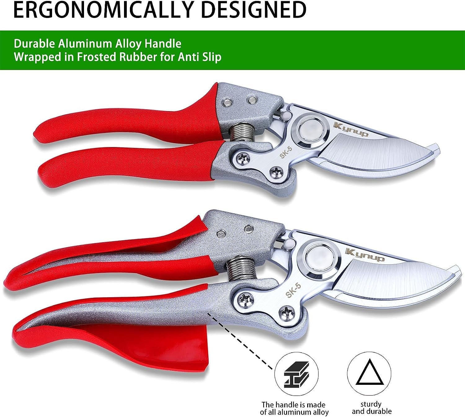 Kynup Pruning Shears, Gardening Pruners Scissors, Professional Bypass Hand Shears Heavy Duty, Pruners for Gardening, Garden Clippers, Hedge Shears, Garden Tools(Red)