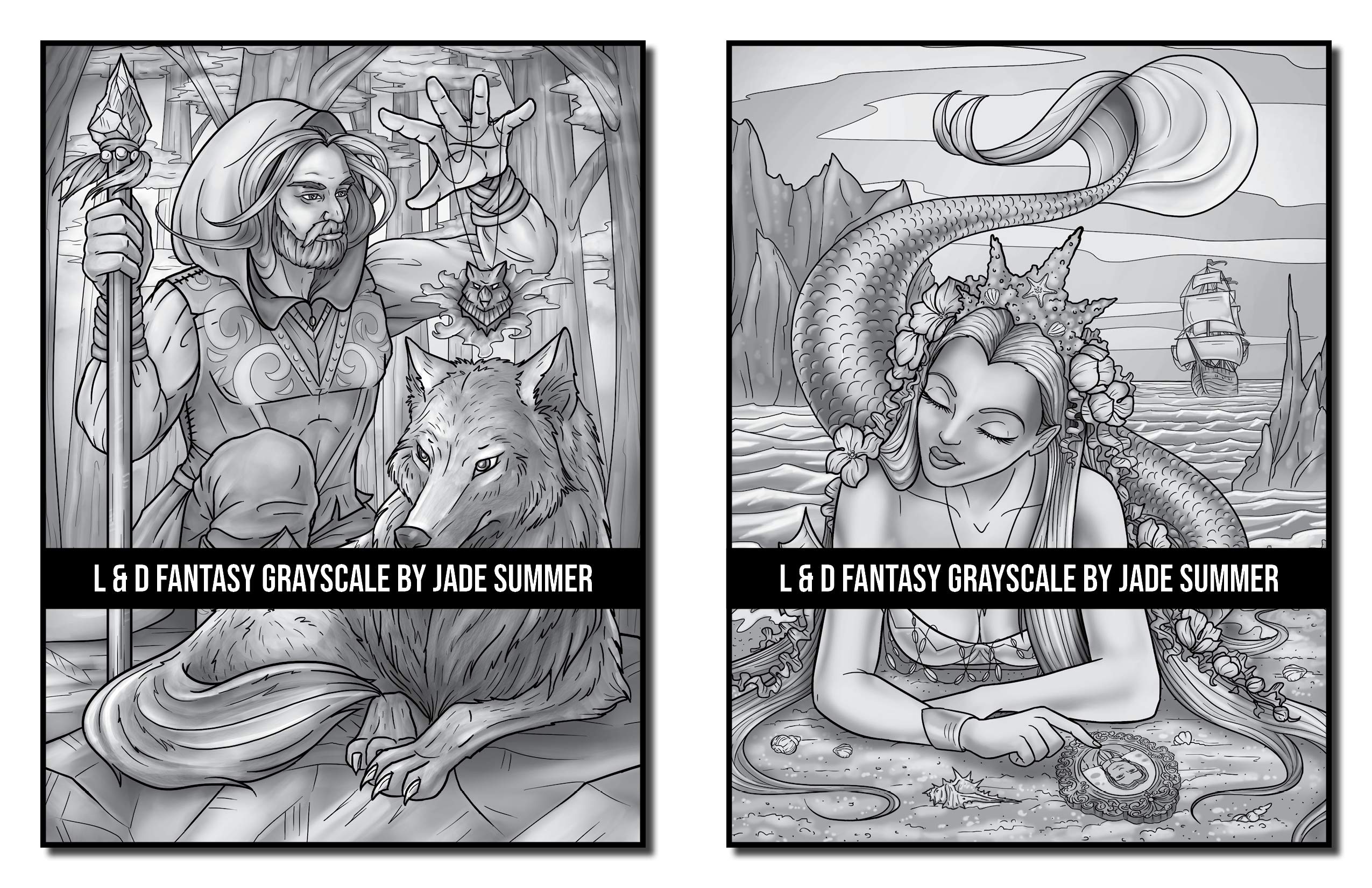 Light & Dark Fantasy: A Grayscale Coloring Book Collection with Beautiful Women, Magical Creatures, and Relaxing Fantasy Scenes (Grayscale Coloring Books)