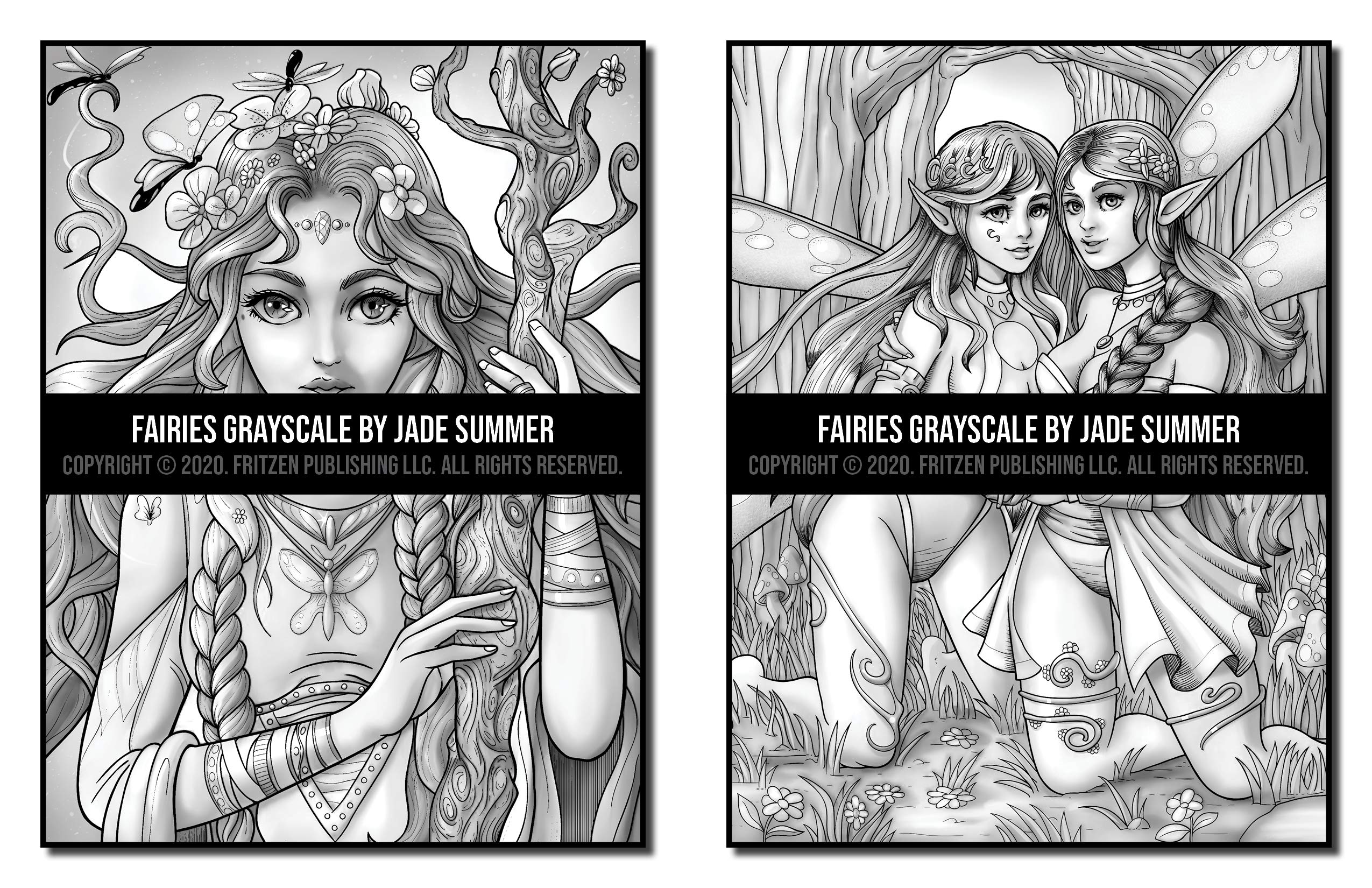 Fairies Grayscale: An Adult Coloring Book with Beautiful Fantasy Women, Cute Magical Animals, and Relaxing Forest Scenes (Grayscale Coloring Books)