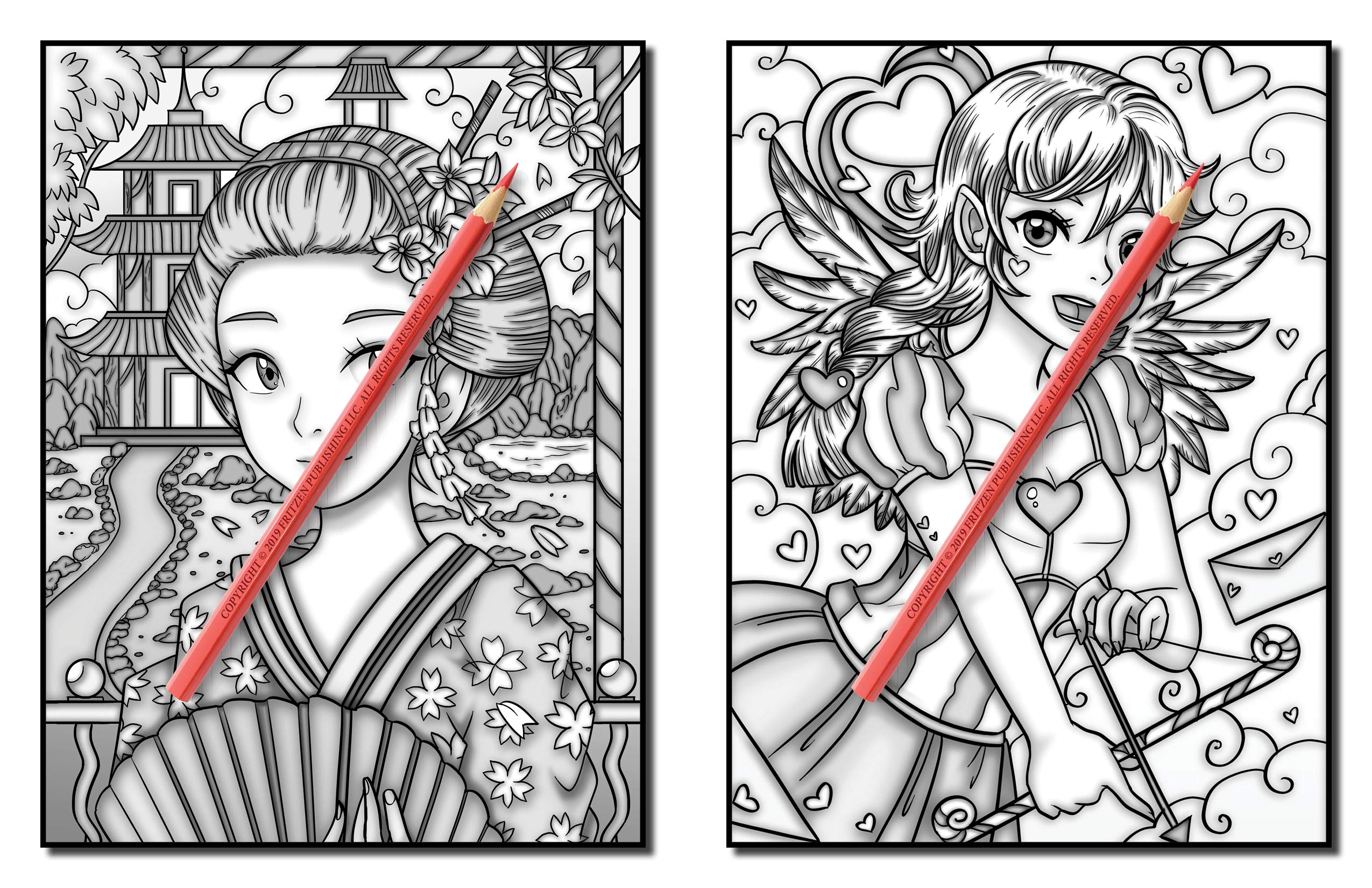 Kawaii Grayscale: An Adult Coloring Book with Beautiful Anime Portraits, Mythical Creatures, and Fantasy Scenes