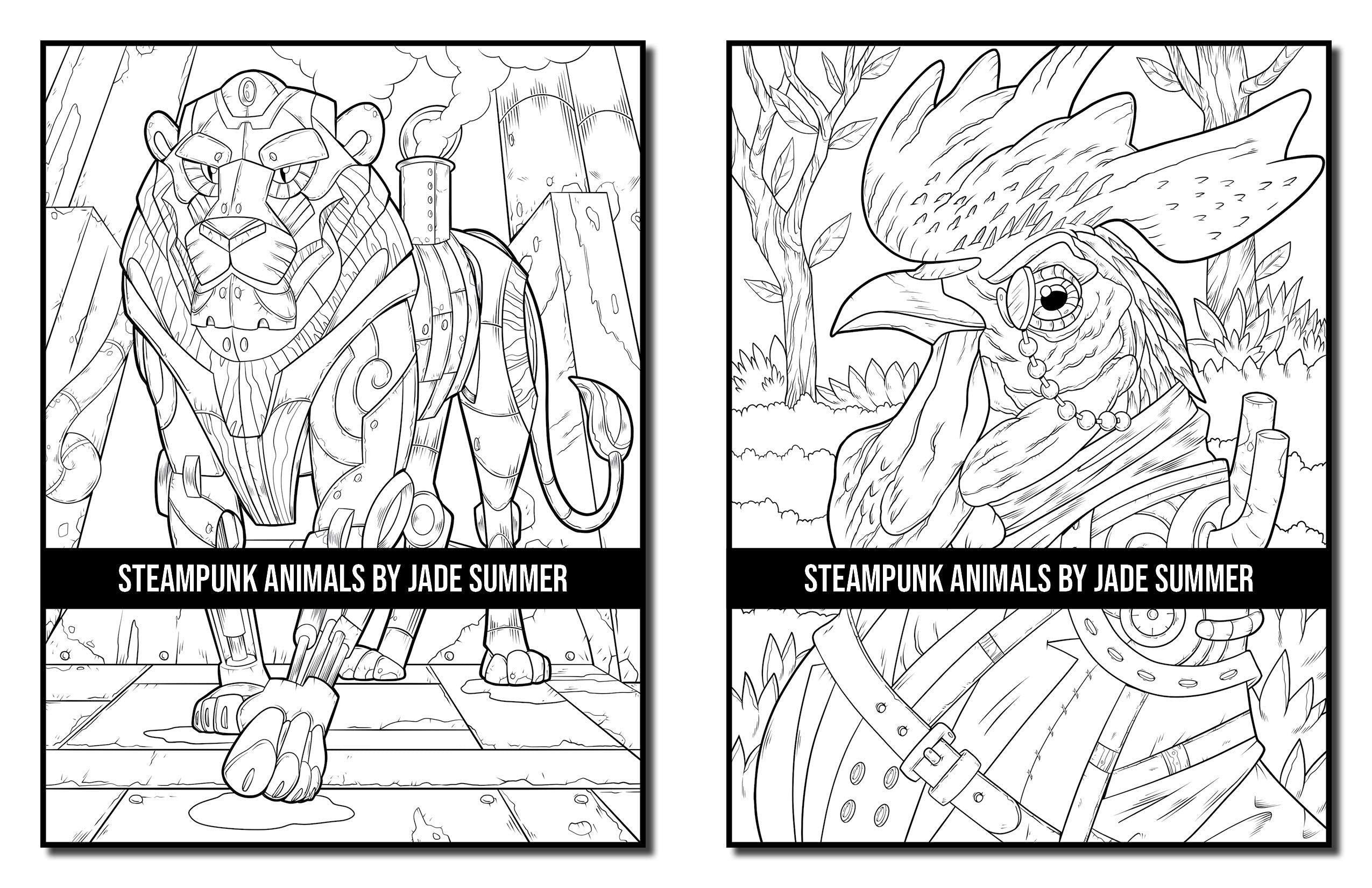 Steampunk Animals: An Adult Coloring Book with Dogs, Lions, Elephants, Owls, Monkeys, Wolves, and More!