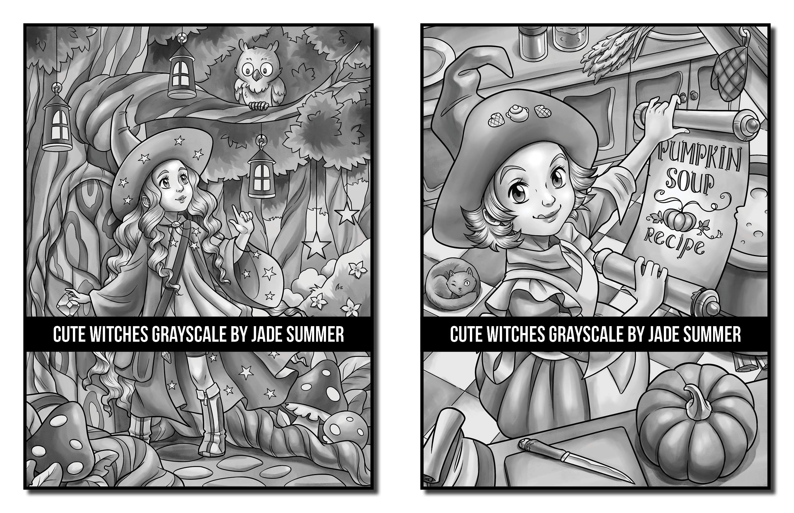 Cute Witches Grayscale: An Adult Coloring Book with Adorable Gothic Scenes, and Spooky Halloween Fun (Grayscale Coloring Books)