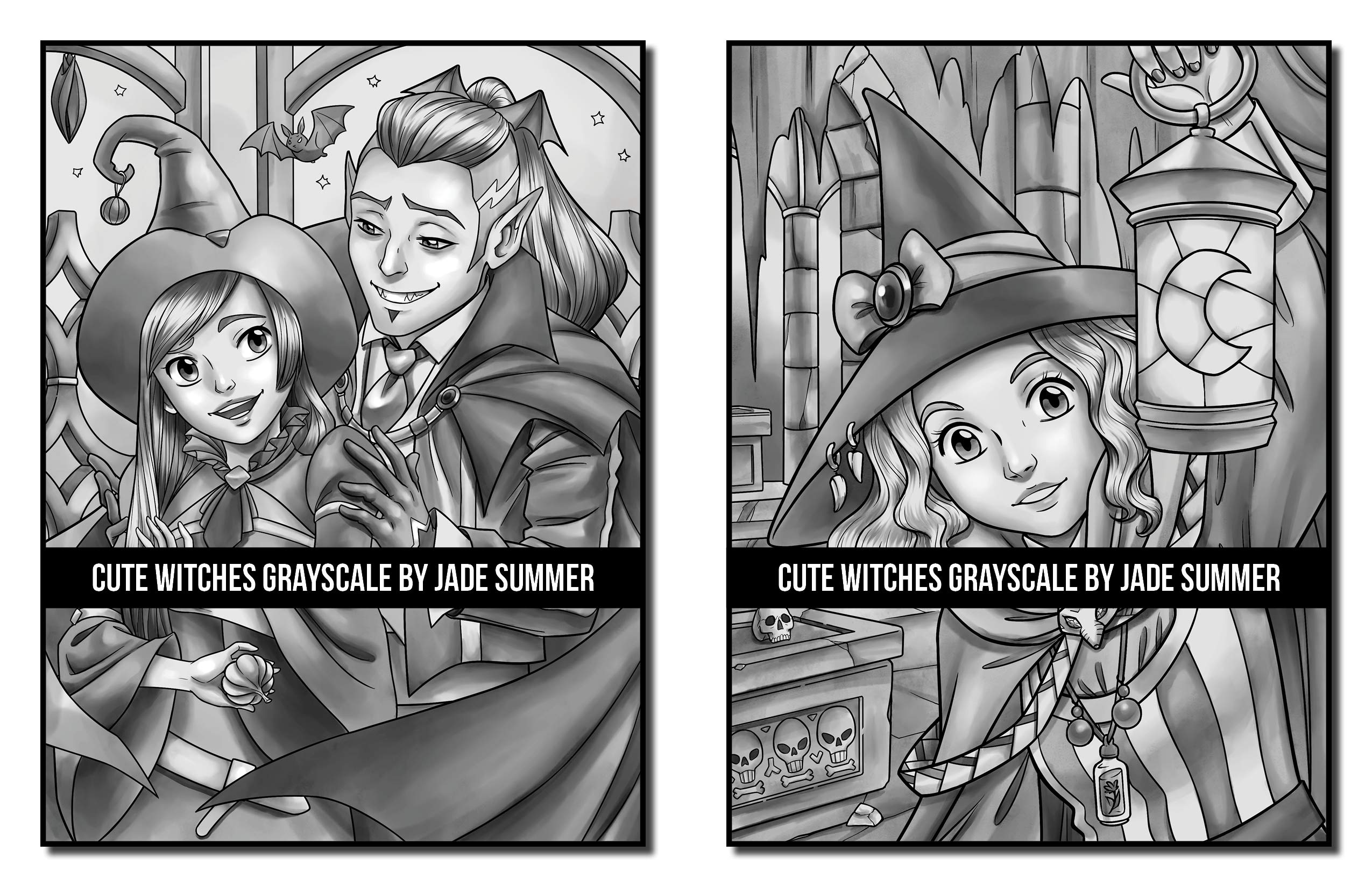 Cute Witches Grayscale: An Adult Coloring Book with Adorable Gothic Scenes, and Spooky Halloween Fun (Grayscale Coloring Books)