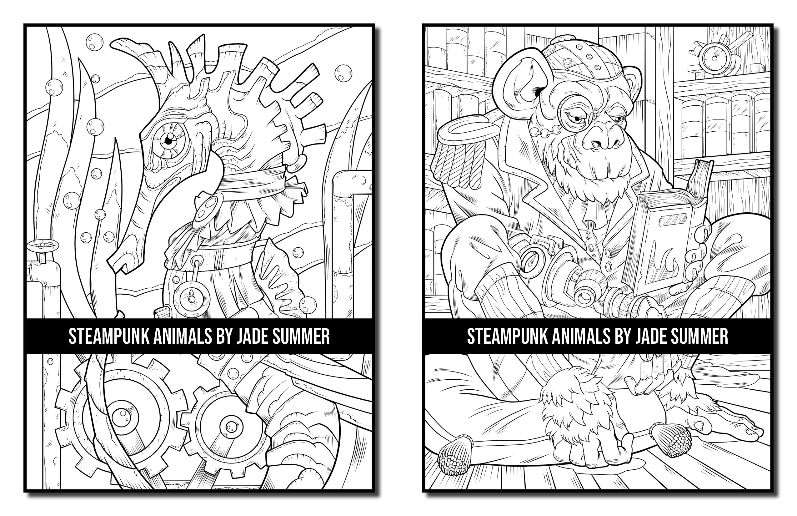 Steampunk Animals: An Adult Coloring Book with Dogs, Lions, Elephants, Owls, Monkeys, Wolves, and More!
