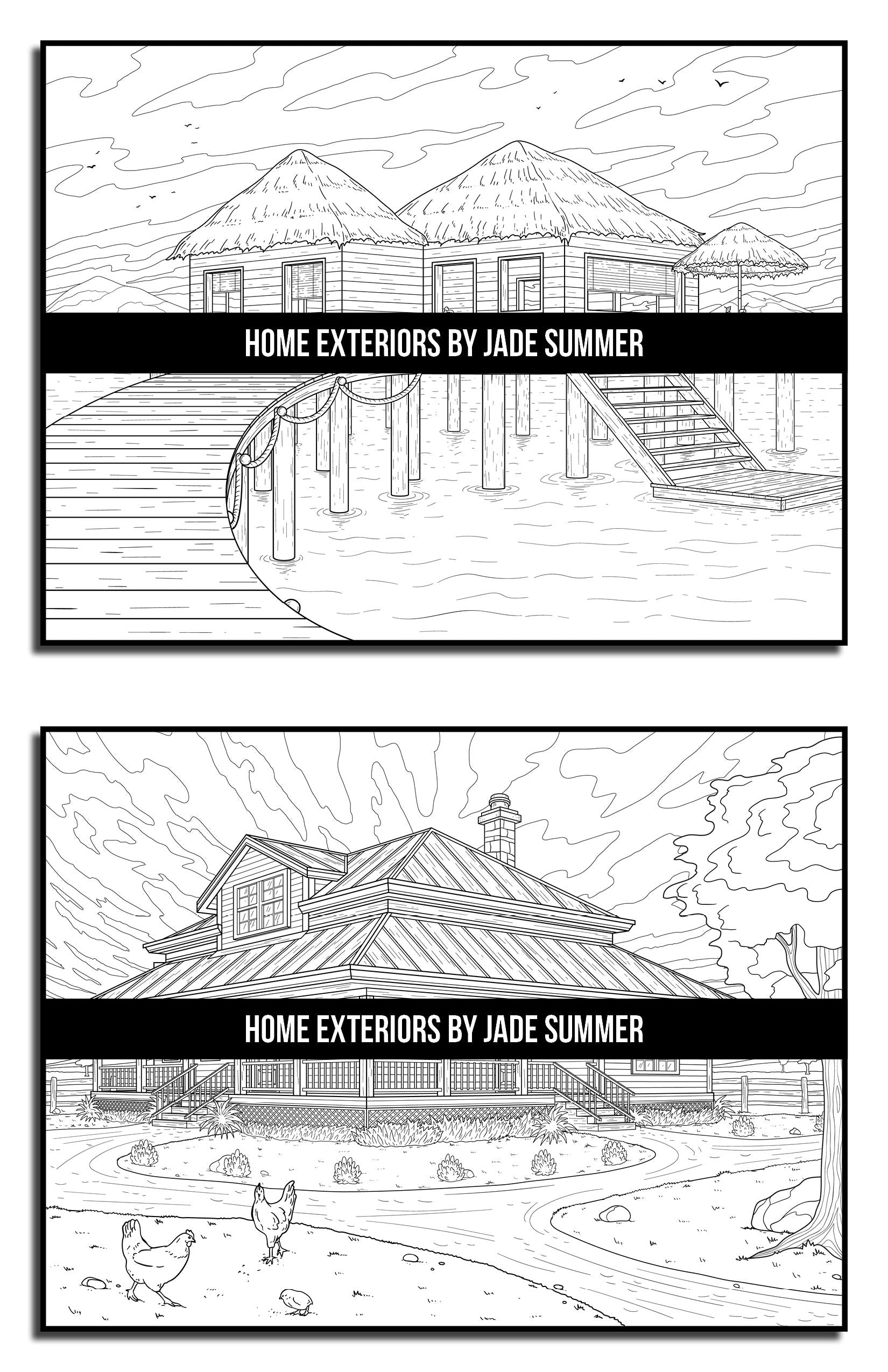 Home Exteriors Coloring Book: For Adults with Beautiful Houses, Cozy Cabins, Luxurious Mansions, and Country Homes