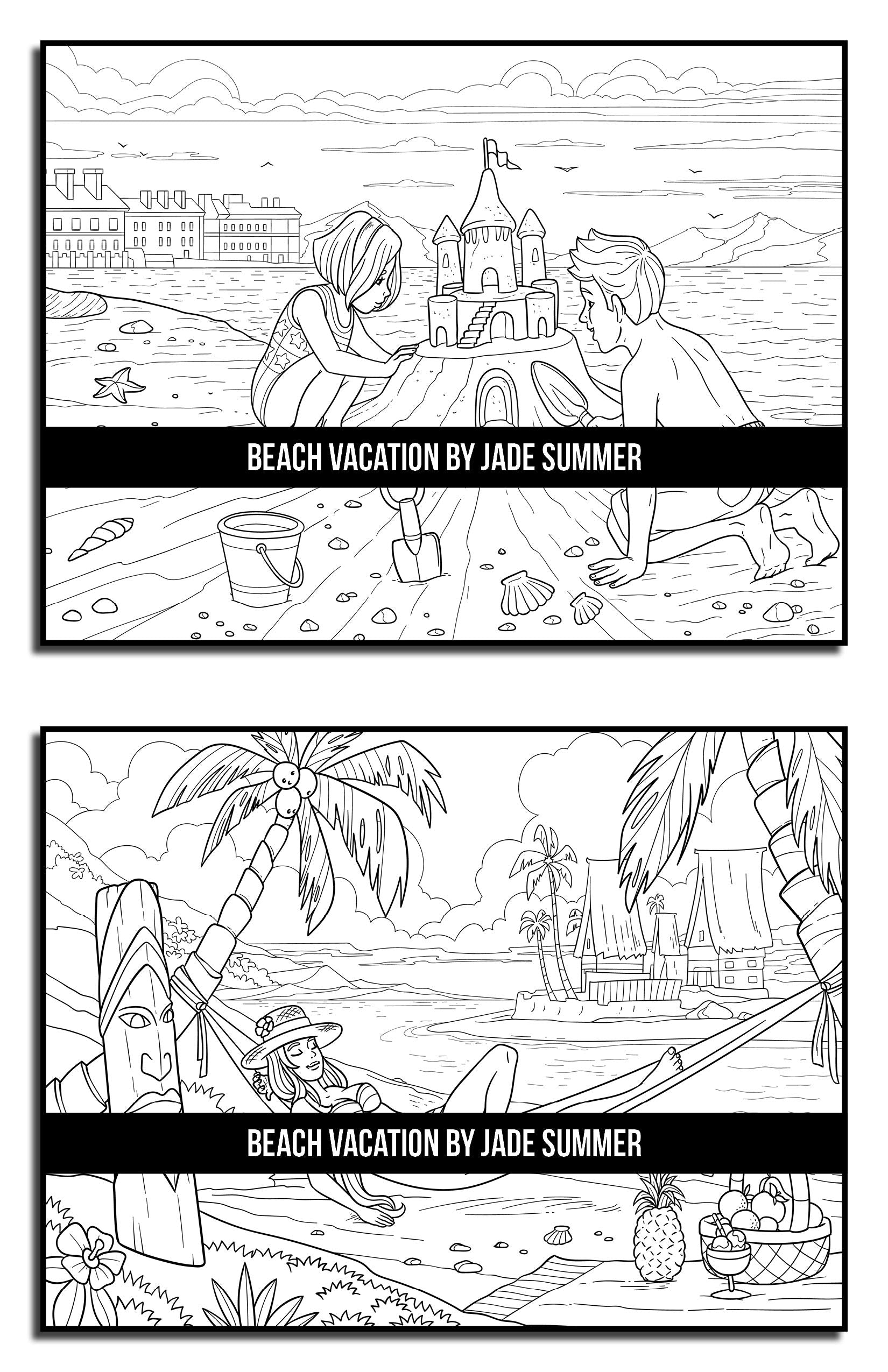 Beach Vacation: An Adult Coloring Book with Fun Scenes, Beautiful Oceans, Romantic Couples, Tropical Landscapes, and More!
