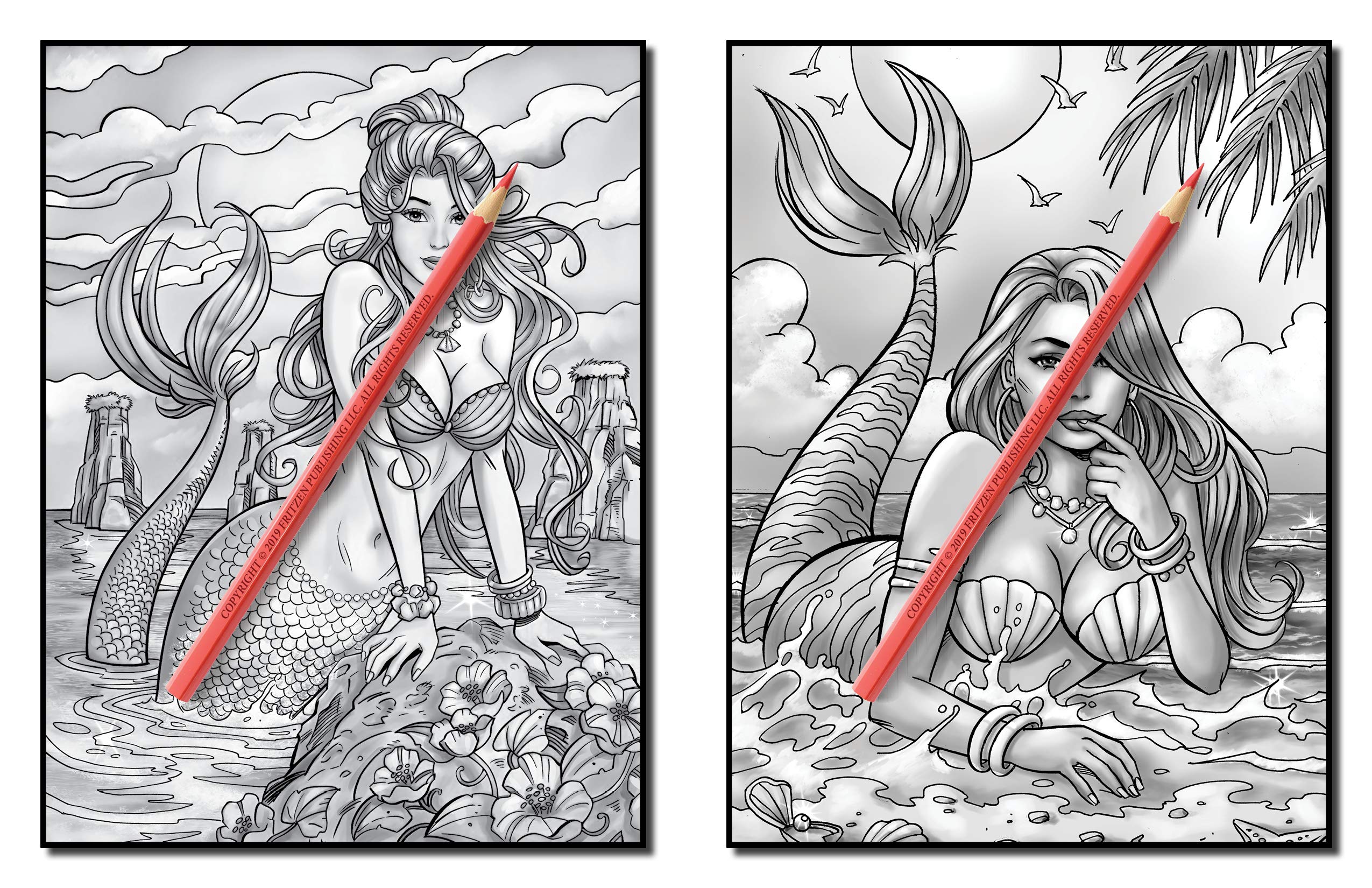 Mermaids Grayscale: An Adult Coloring Book with Sexy Mermaids, Relaxing Tropical Beaches, and Underwater Fantasy Scenes (Grayscale Coloring Books)