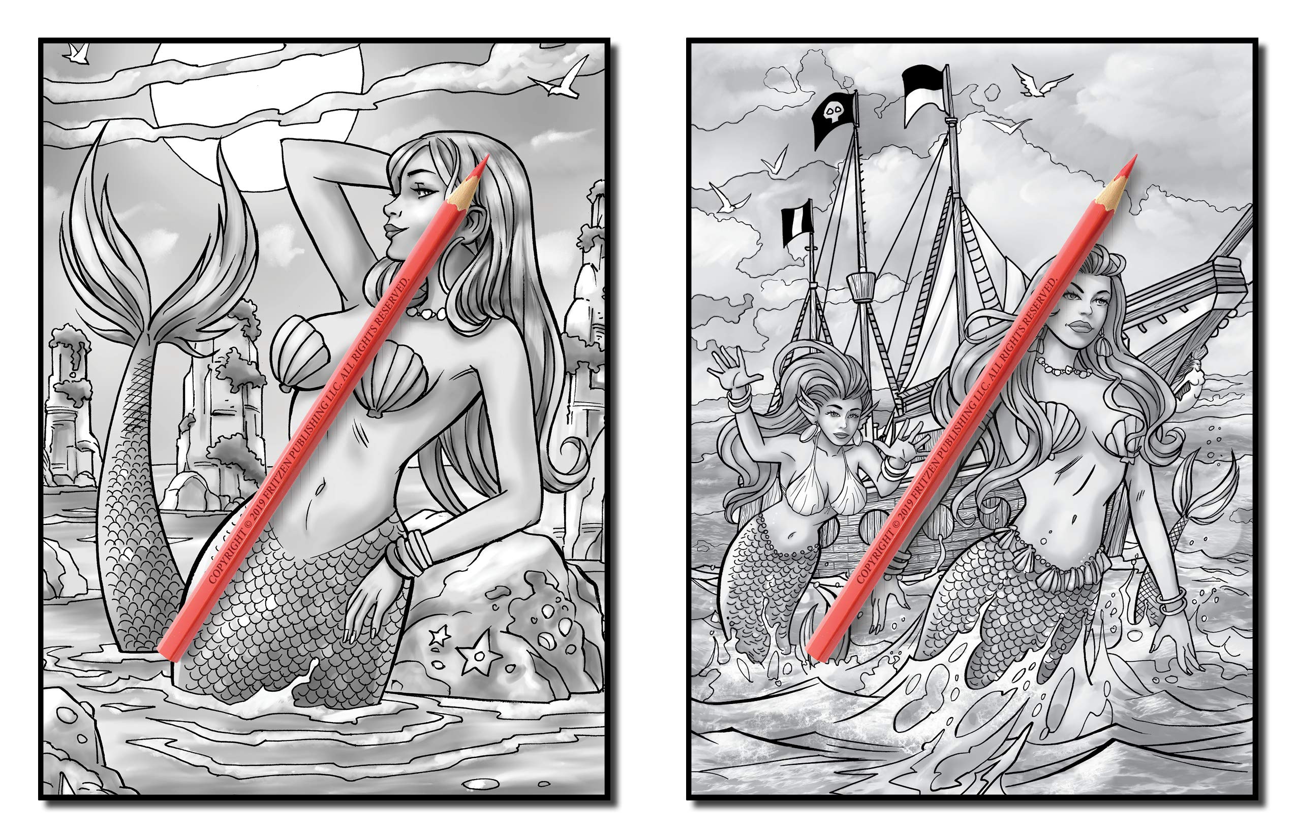 Mermaids Grayscale: An Adult Coloring Book with Sexy Mermaids, Relaxing Tropical Beaches, and Underwater Fantasy Scenes (Grayscale Coloring Books)
