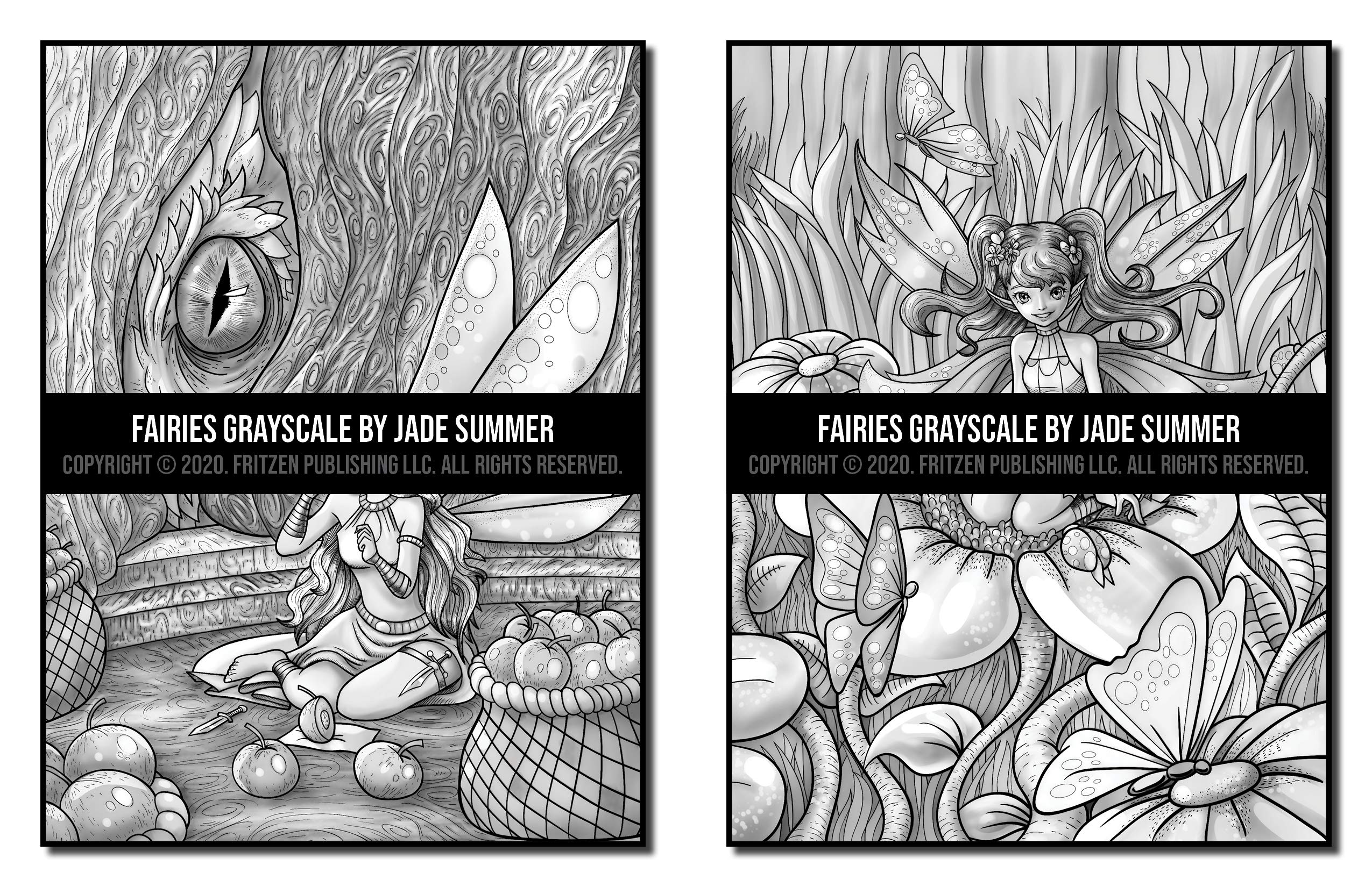 Fairies Grayscale: An Adult Coloring Book with Beautiful Fantasy Women, Cute Magical Animals, and Relaxing Forest Scenes (Grayscale Coloring Books)