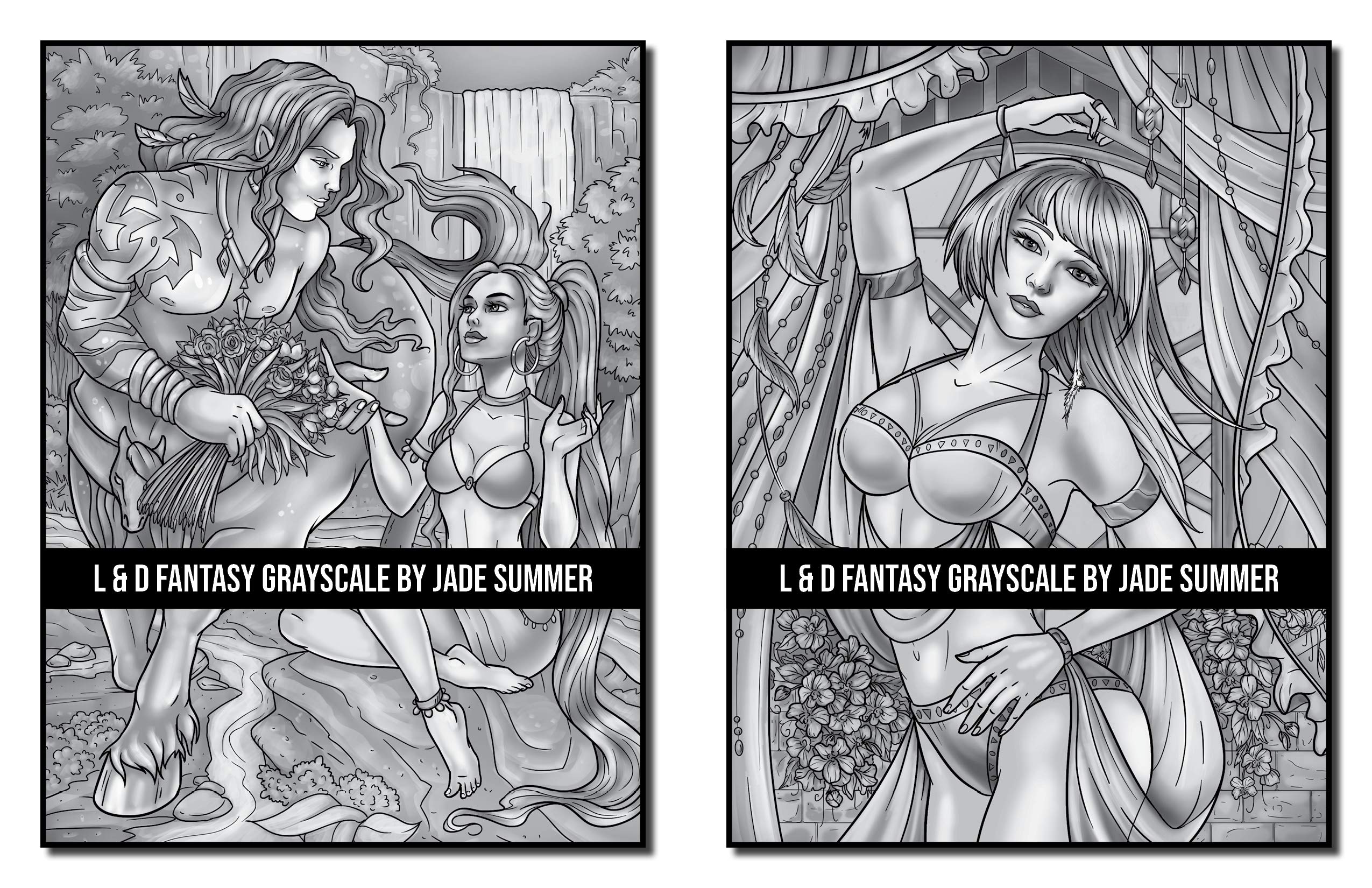 Light & Dark Fantasy: A Grayscale Coloring Book Collection with Beautiful Women, Magical Creatures, and Relaxing Fantasy Scenes (Grayscale Coloring Books)